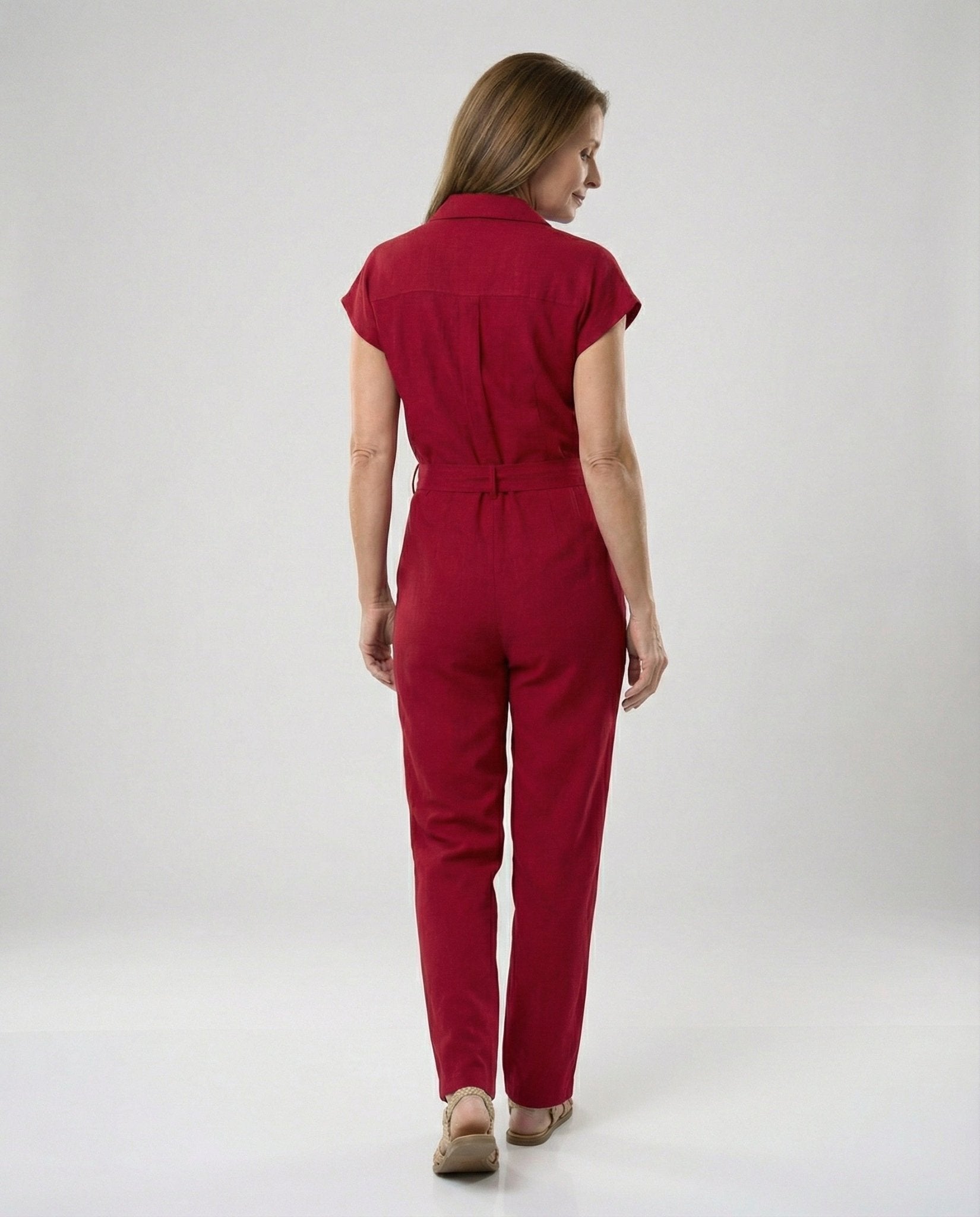 Short Sleeve Jumpsuit Women with Waist Belt - Chichicherry
