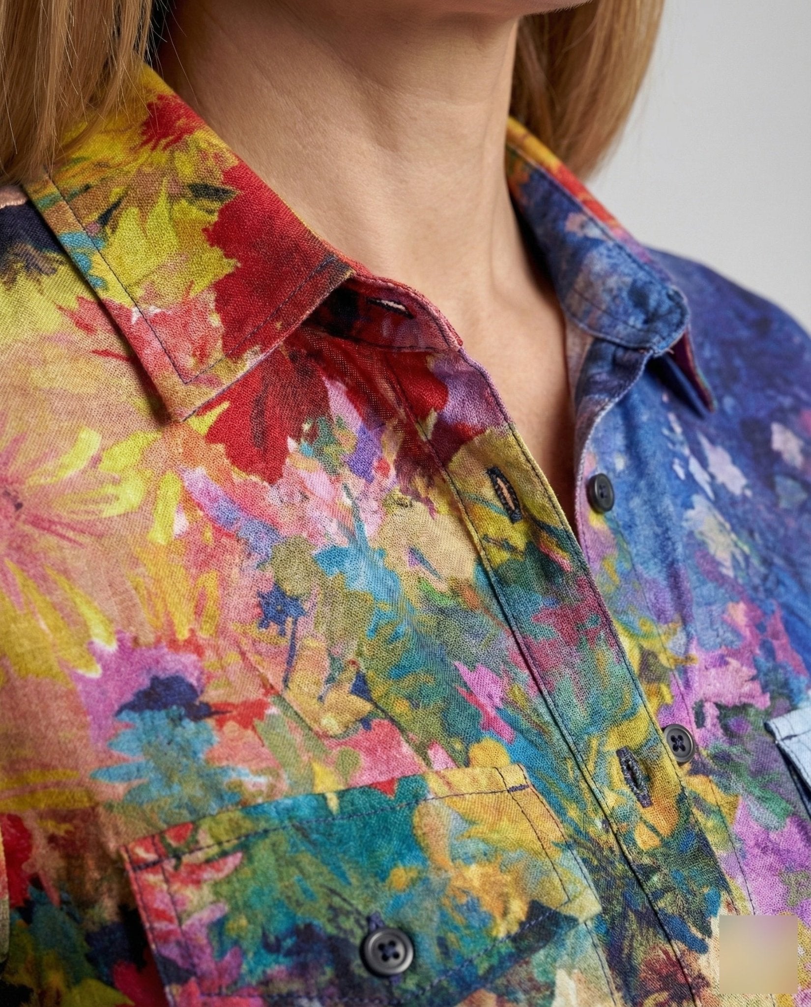 Short Sleeve Shirt Blouse Women Watercolor Pattern - Chichicherry