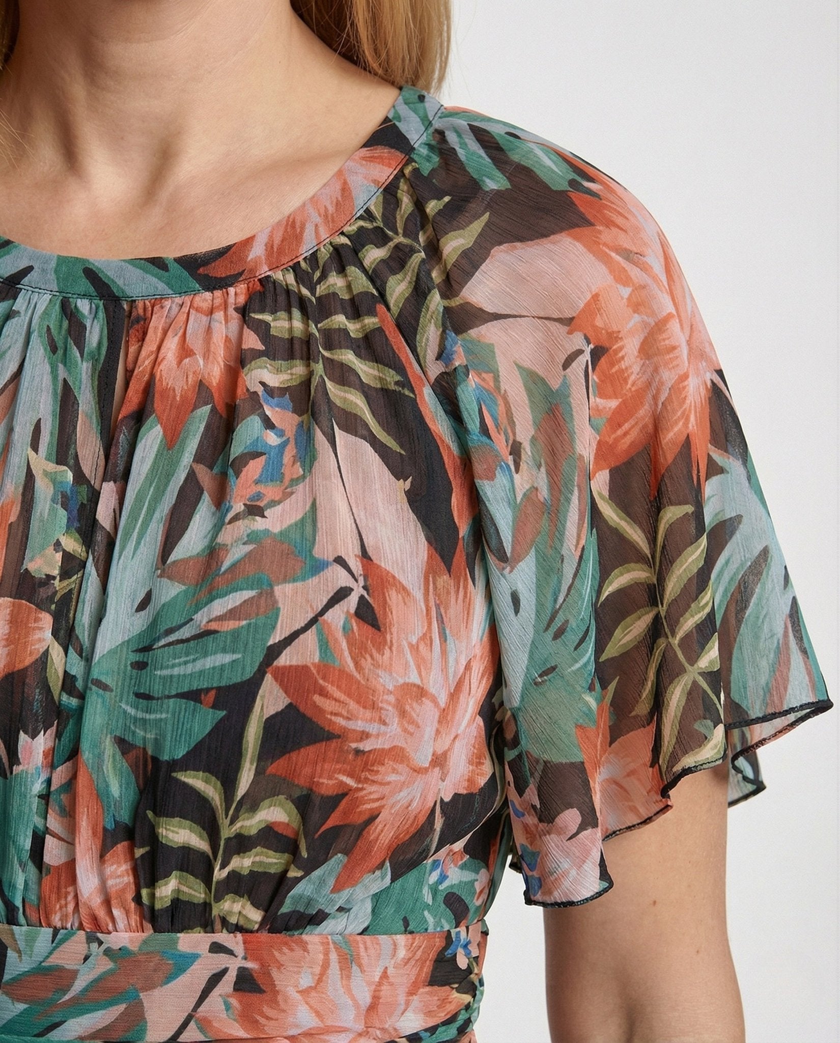 Tropical Print Mini Dress Women With Belt - Chichicherry