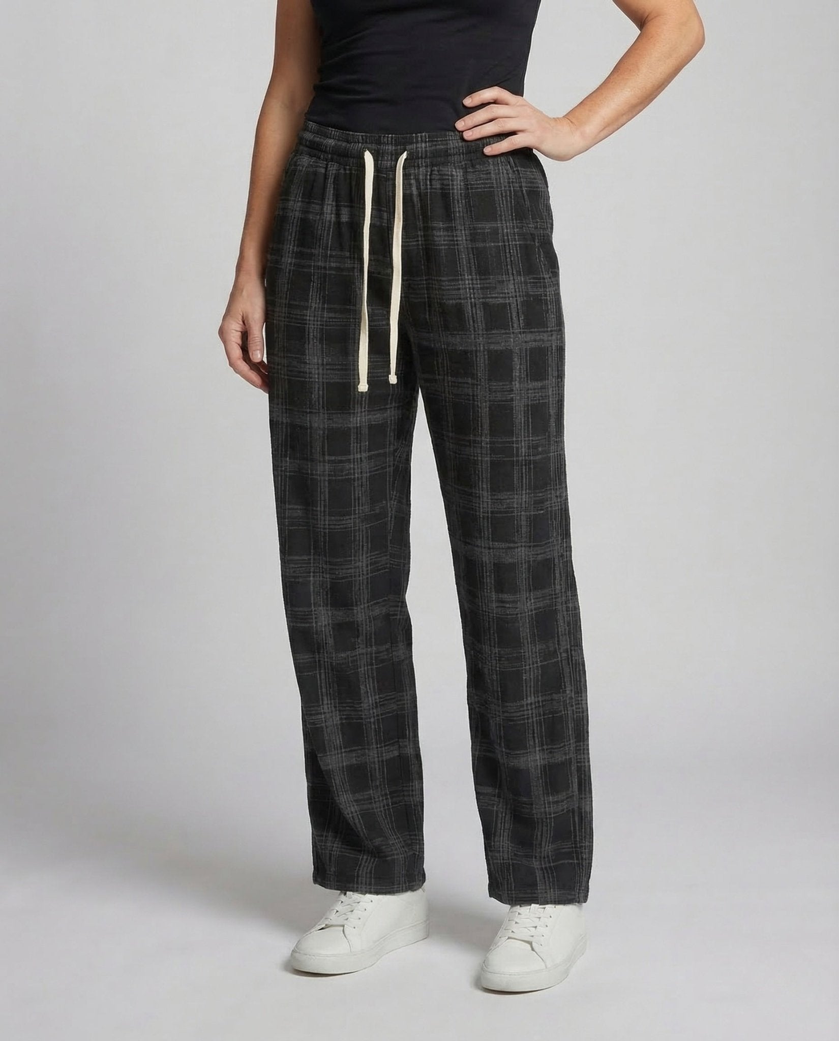 Unisex Checkered Casual Pants Oversize Drawstring - Chichicherry