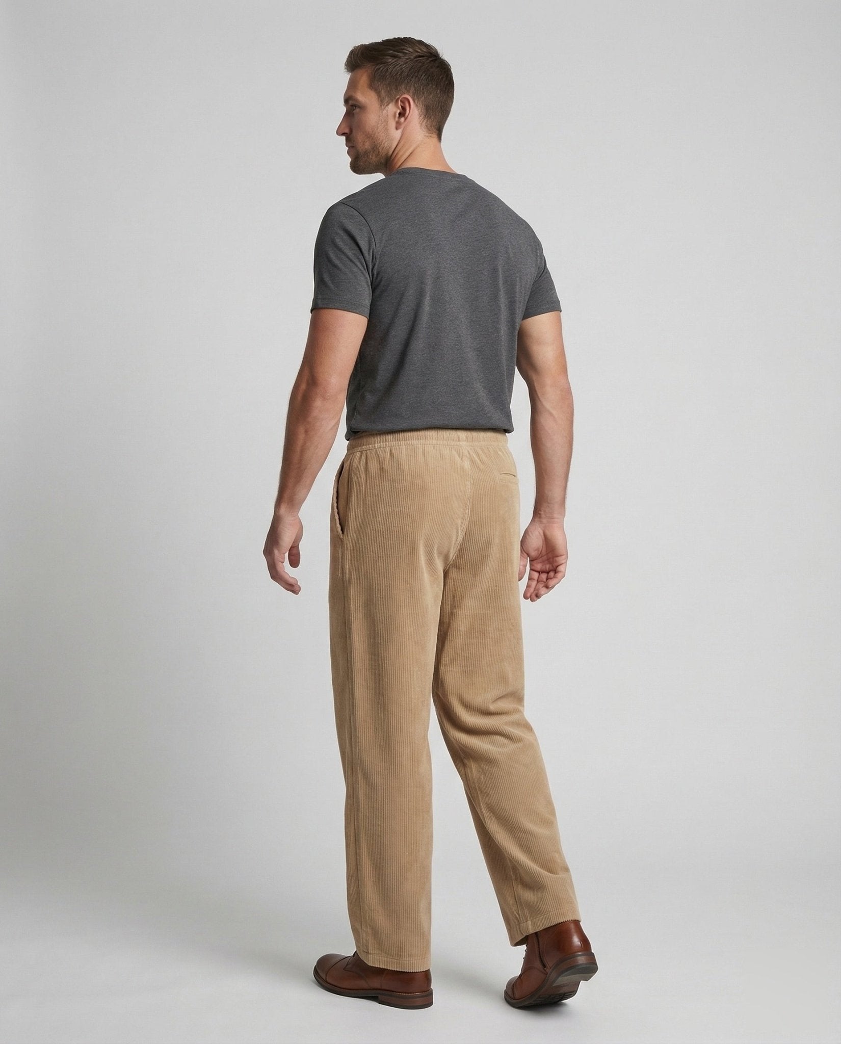 Unisex Cord Pants Wide Elastic Waistband - Chichicherry