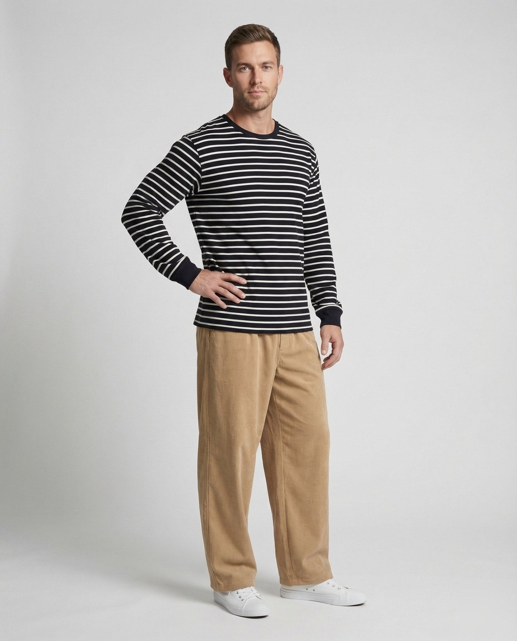 Unisex Cord Pants Wide Elastic Waistband - Chichicherry