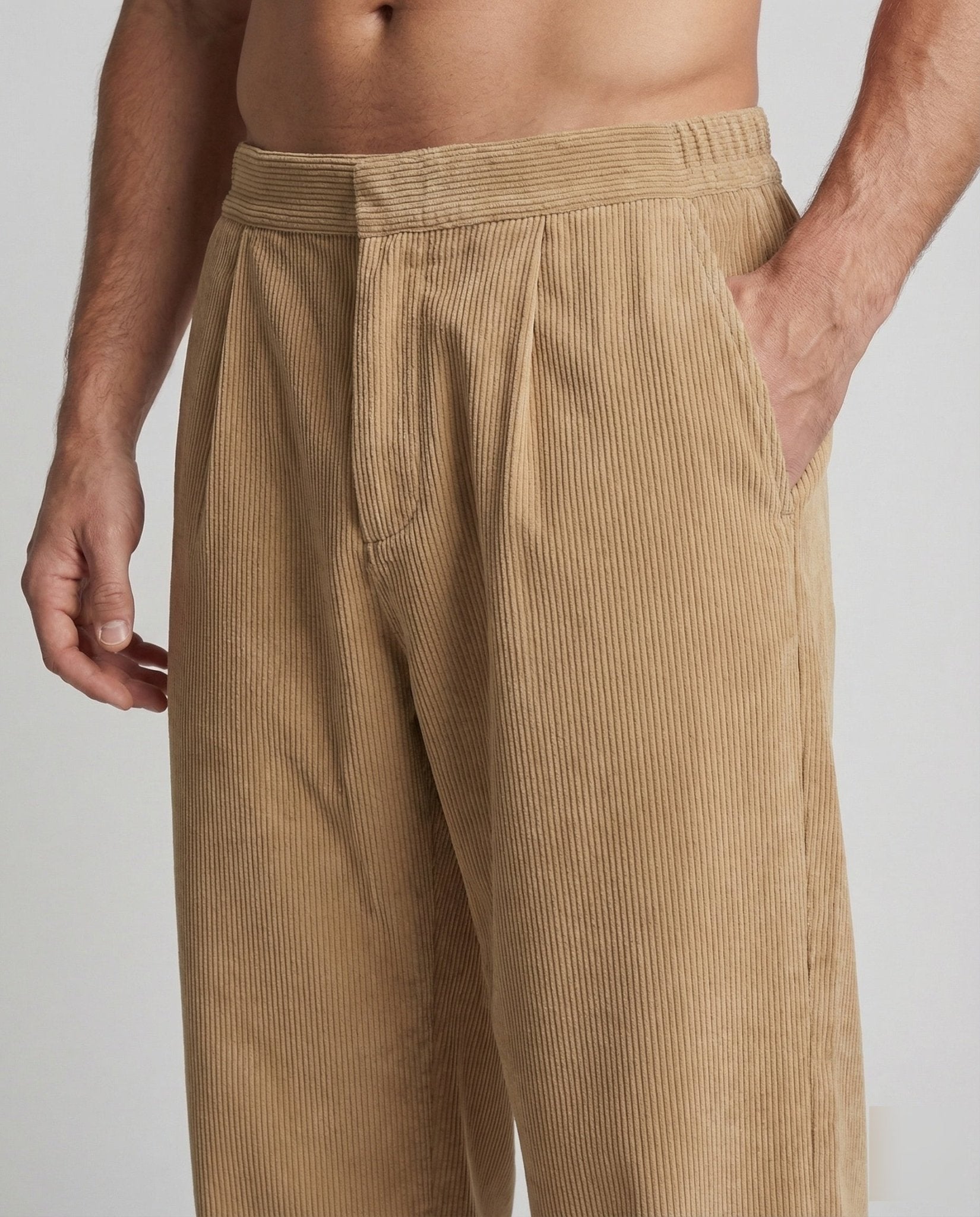 Unisex Cord Pants Wide Elastic Waistband - Chichicherry