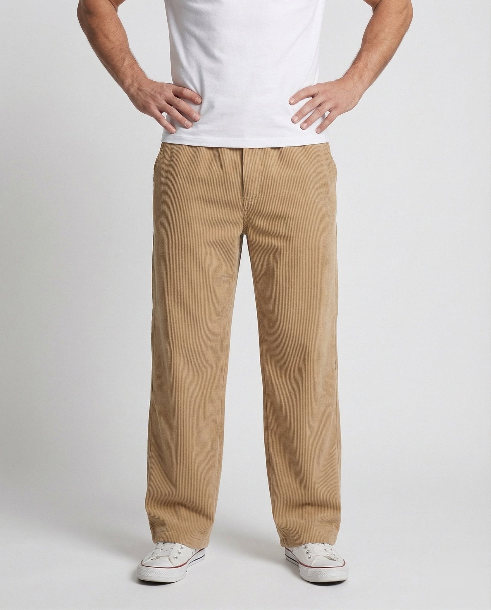 Unisex Cord Pants Wide Elastic Waistband - Chichicherry