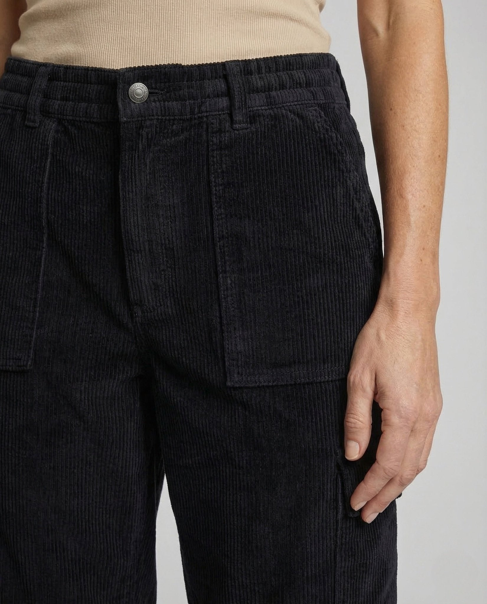 Unisex fine corduroy cargo pants elastic waistband pockets - Chichicherry