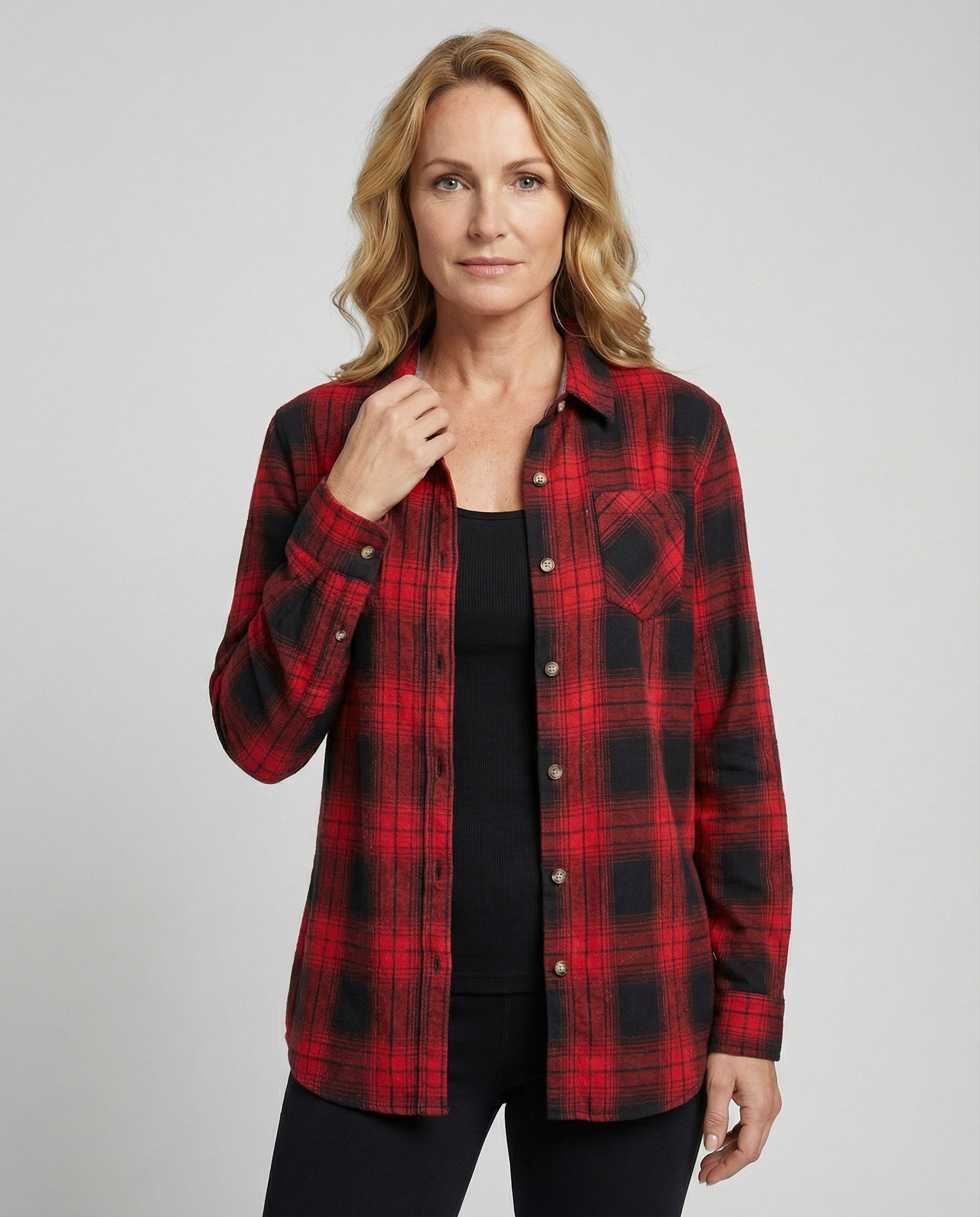 Women Shirt Jacket Check Flannel