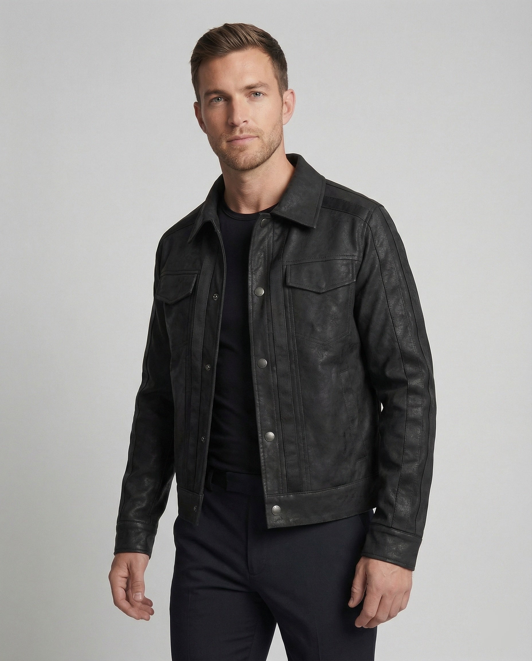 Men's Biker Leather Jacket Short