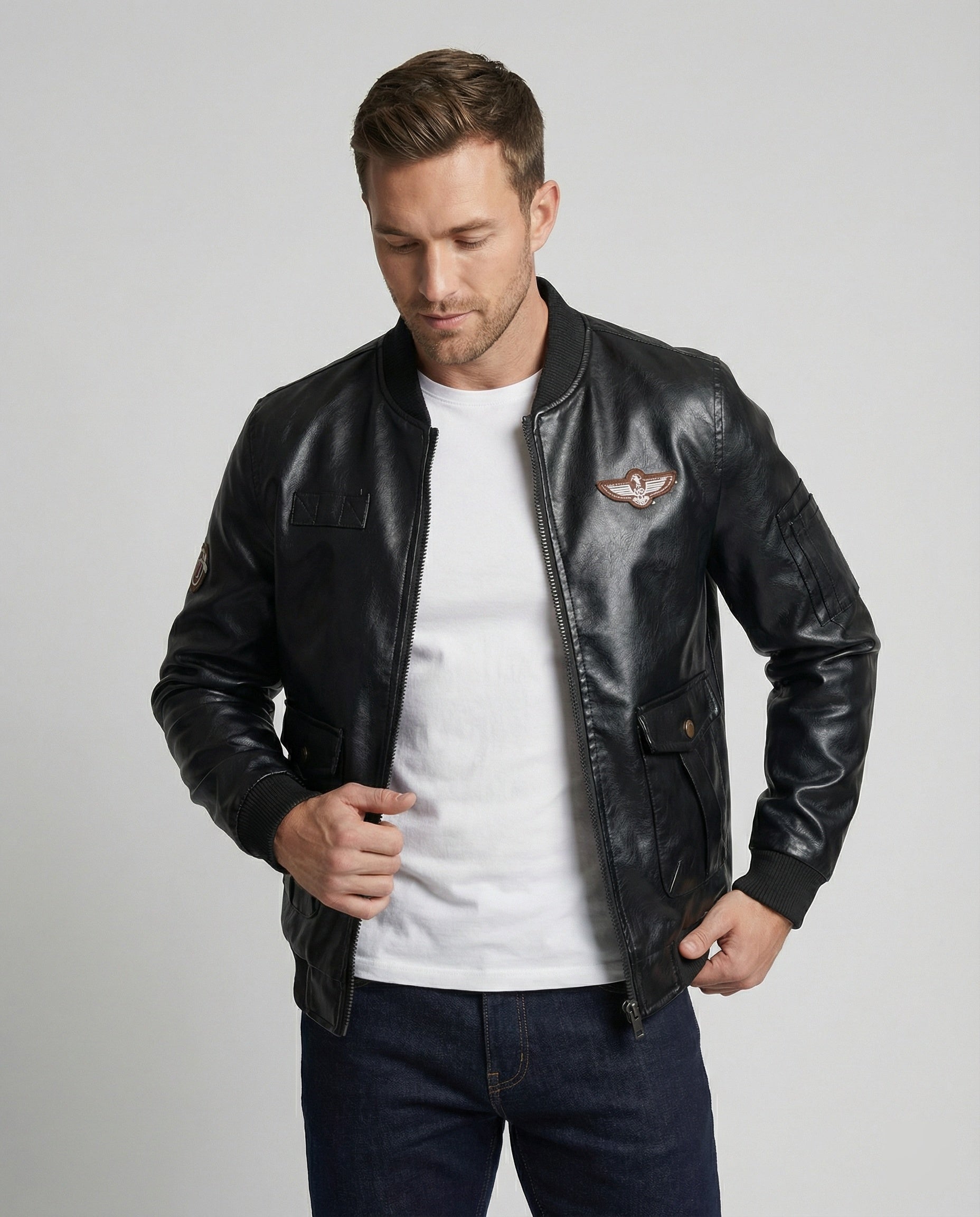 Men's Bomber Jacket Faux Leather Pilot Style