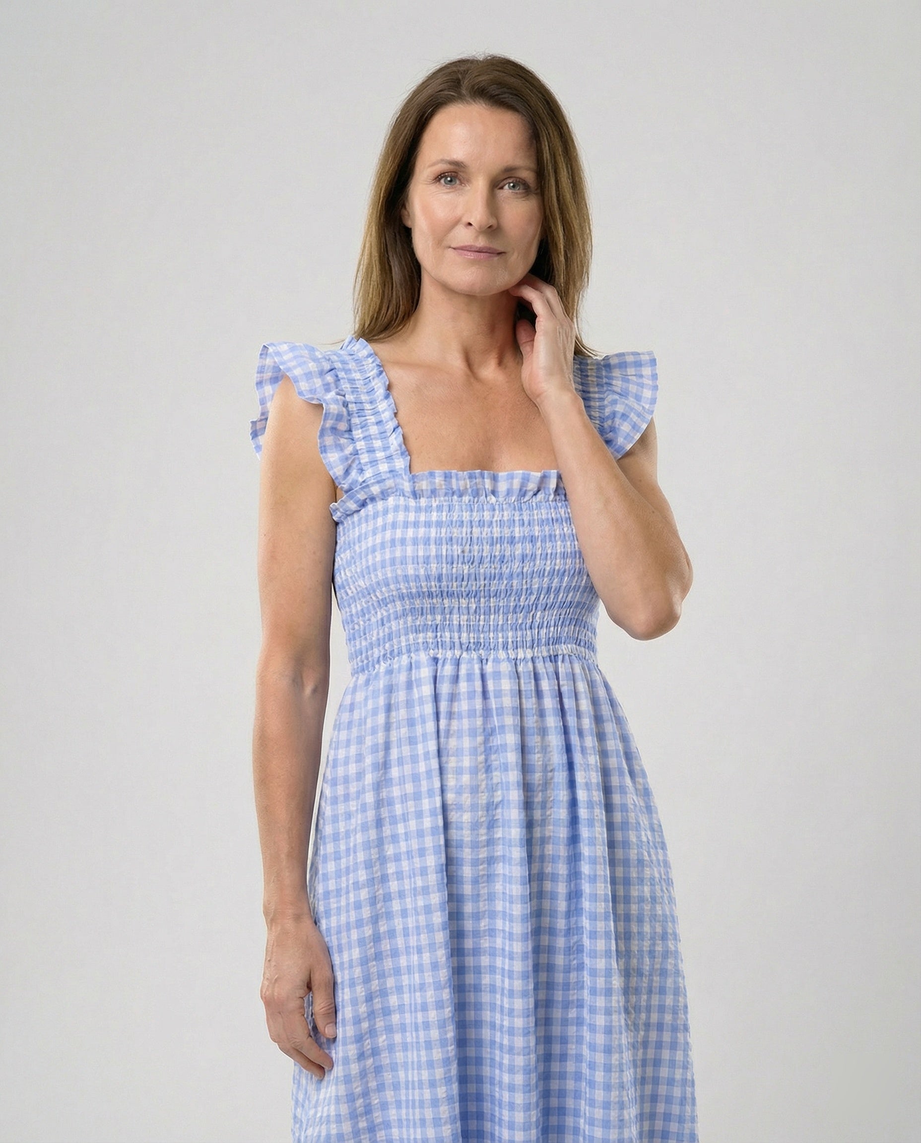 Ladies Vichy Maxi Dress with Smocked Bodice