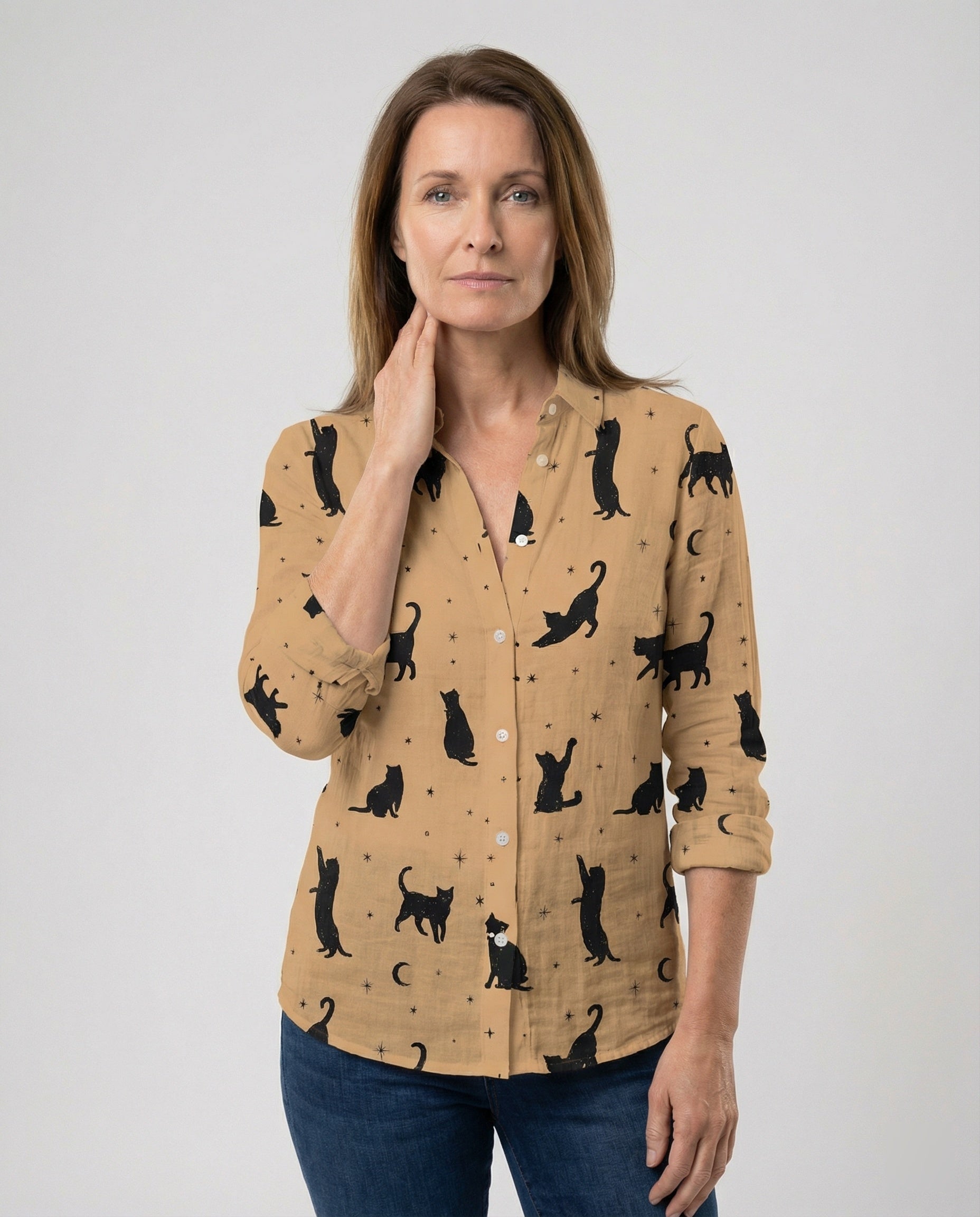Women's Shirt Blouse Cat Print
