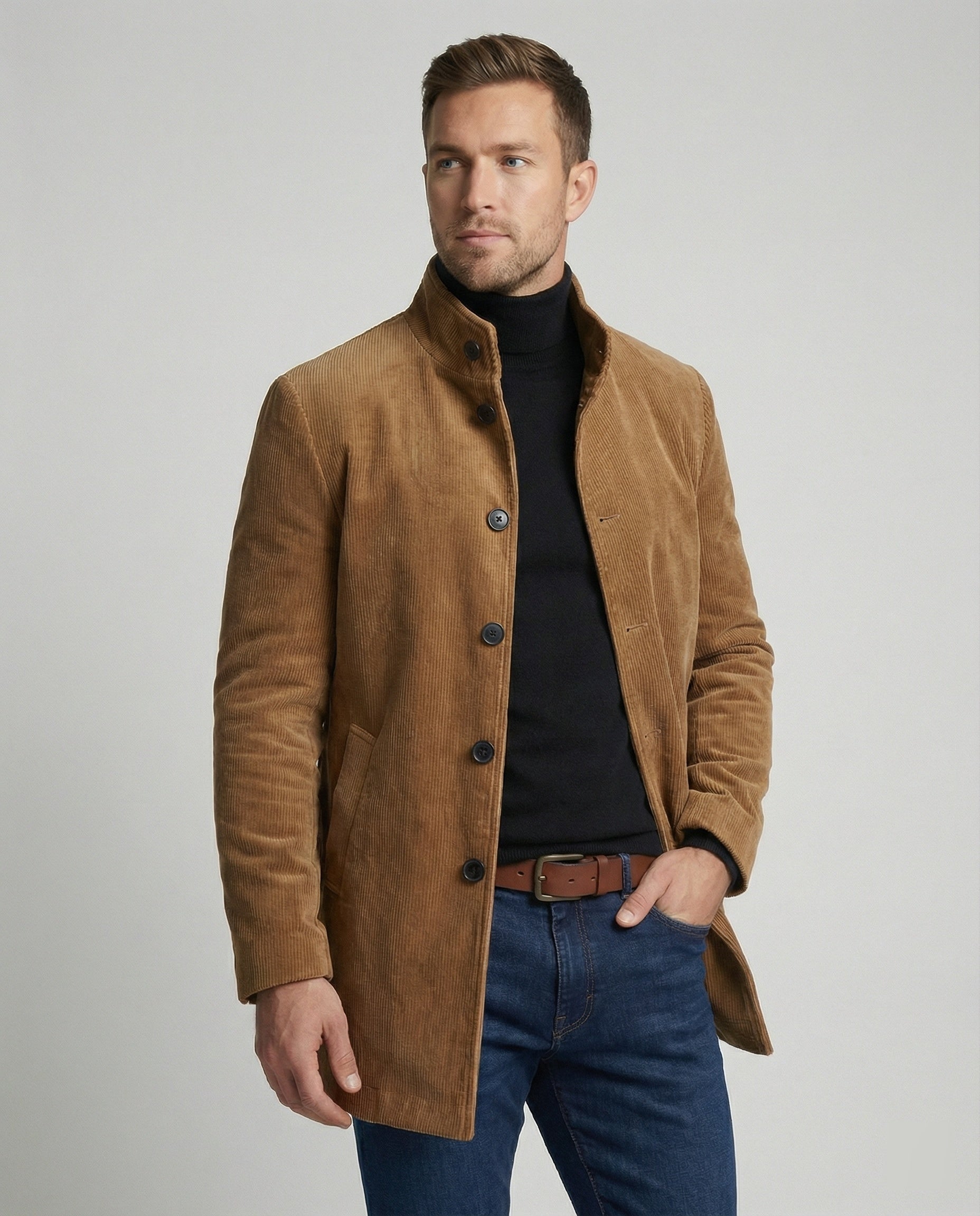 Men's cord jacket with high collar