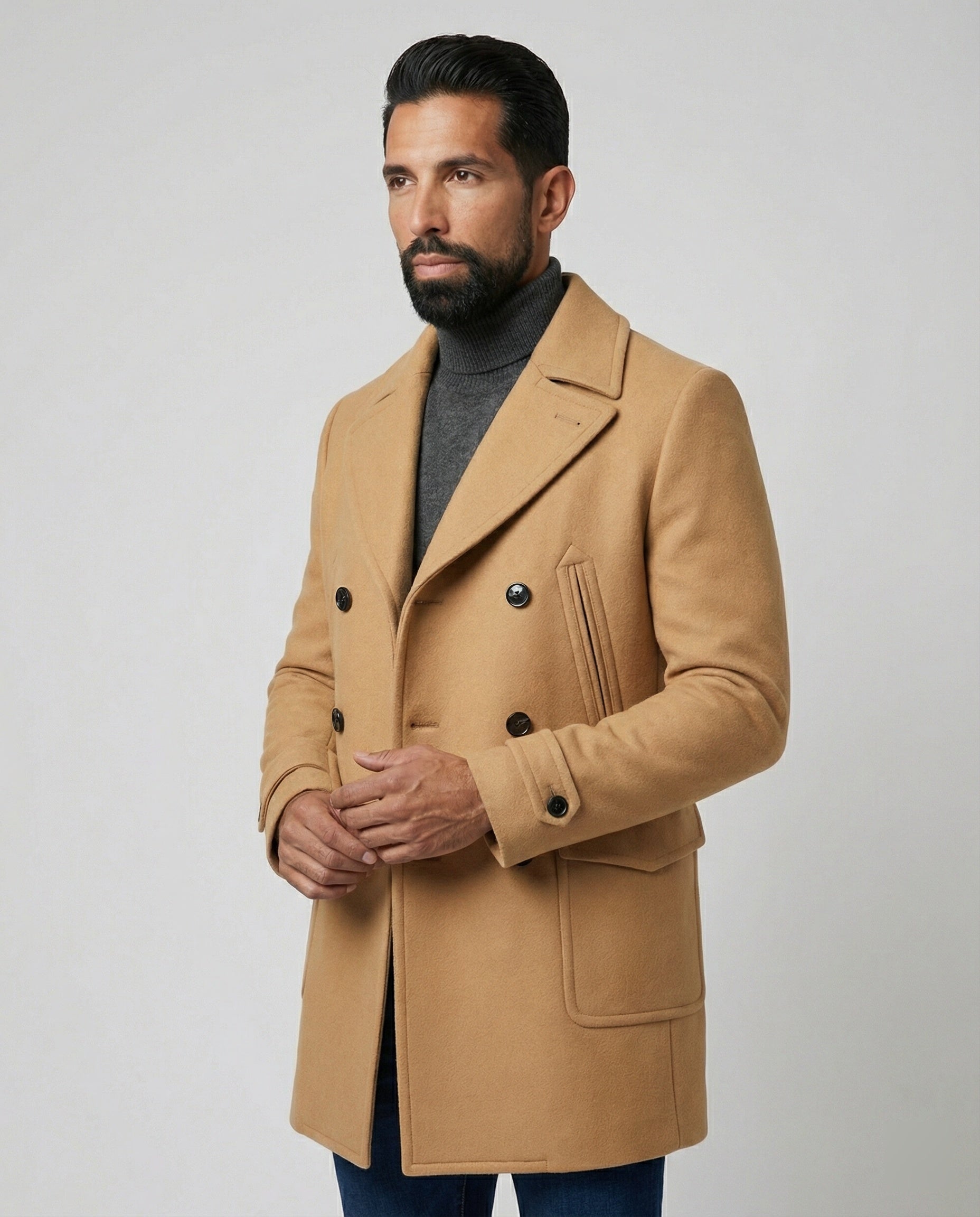 Men's Elegant Wool Coat with Double Button Placket