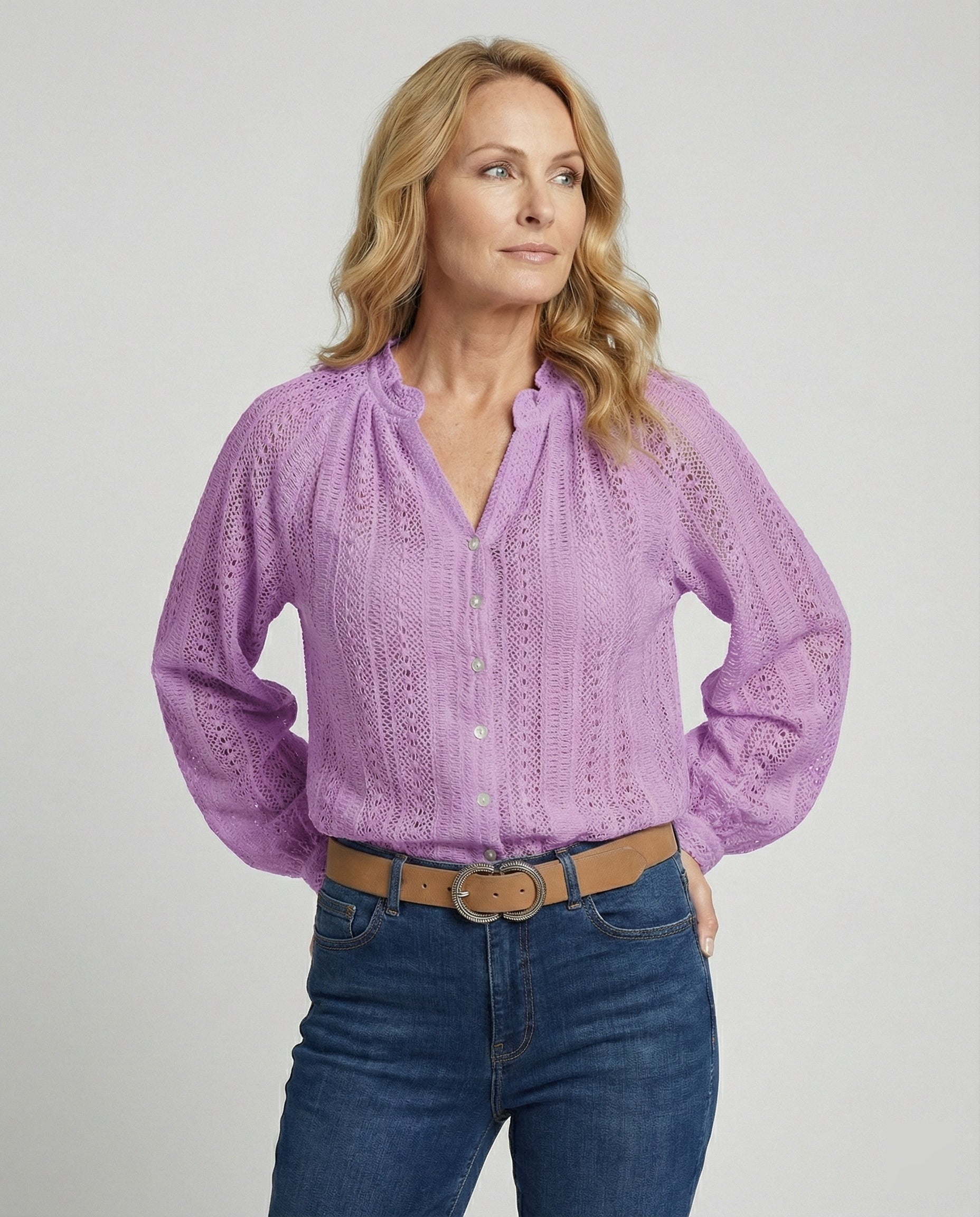 Crochet Lace Blouse With V-Neck Women's
