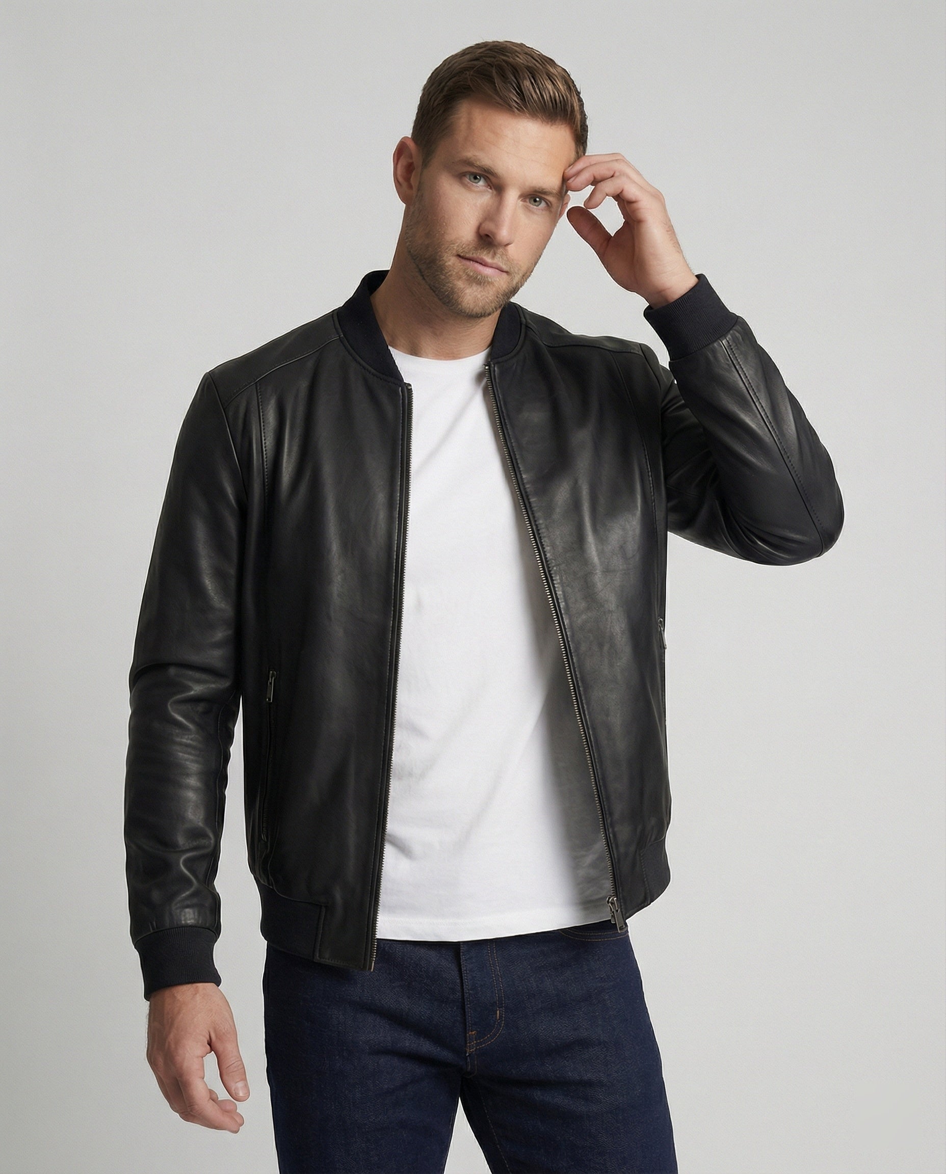 Men's Leather Look Bomber Jacket