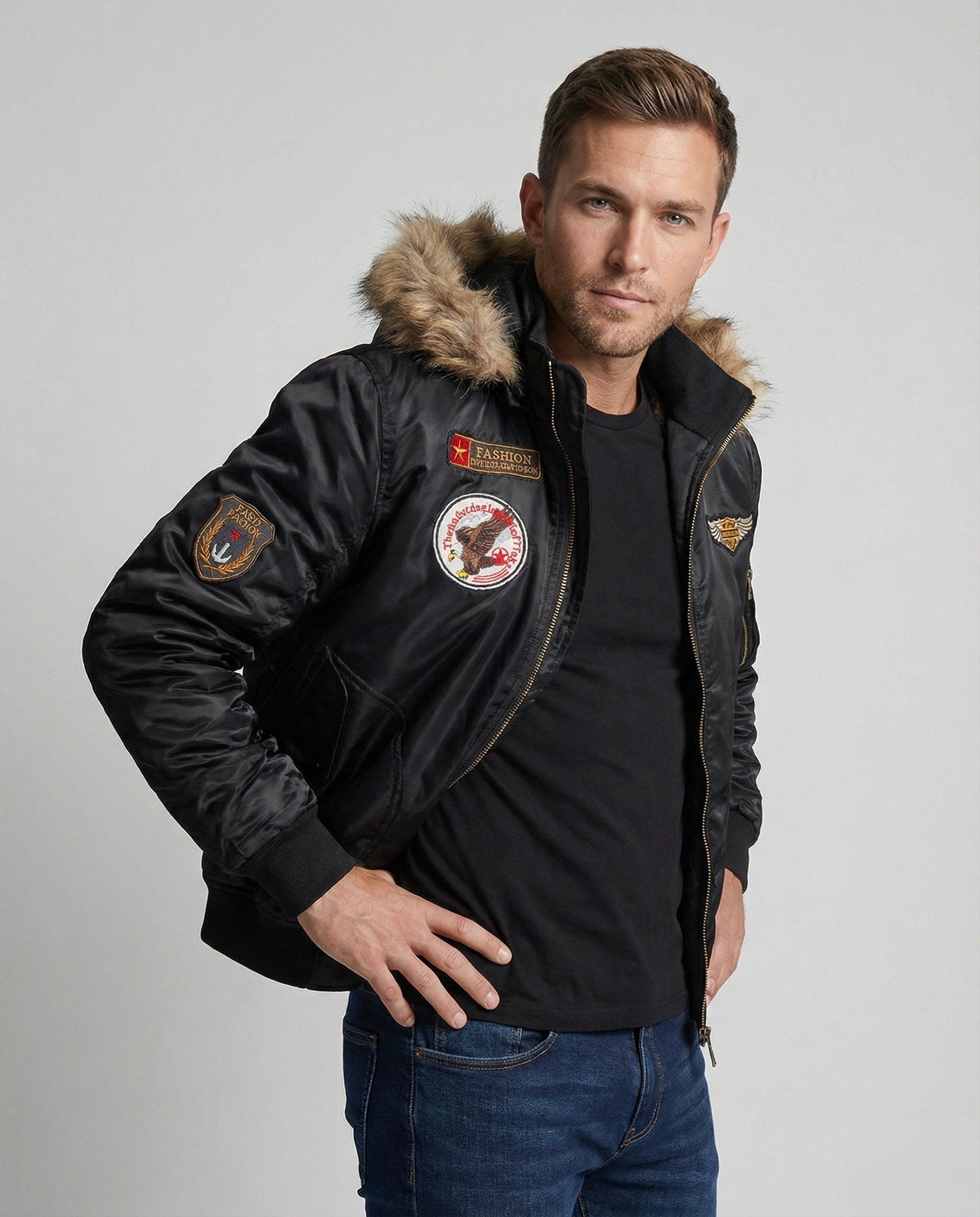 Men's pilot jacket padded with hood