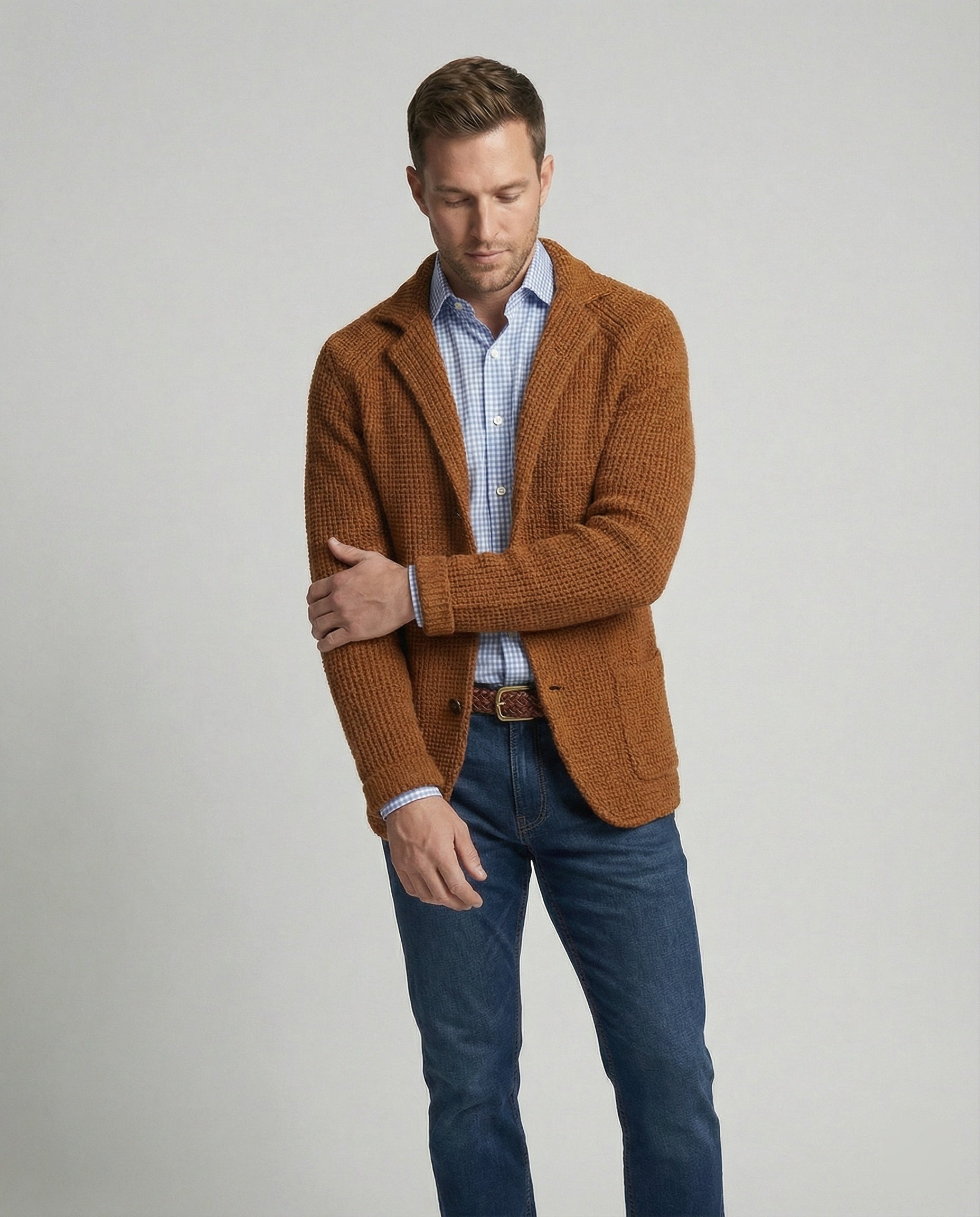 Men's knitted blazer with lapel collar