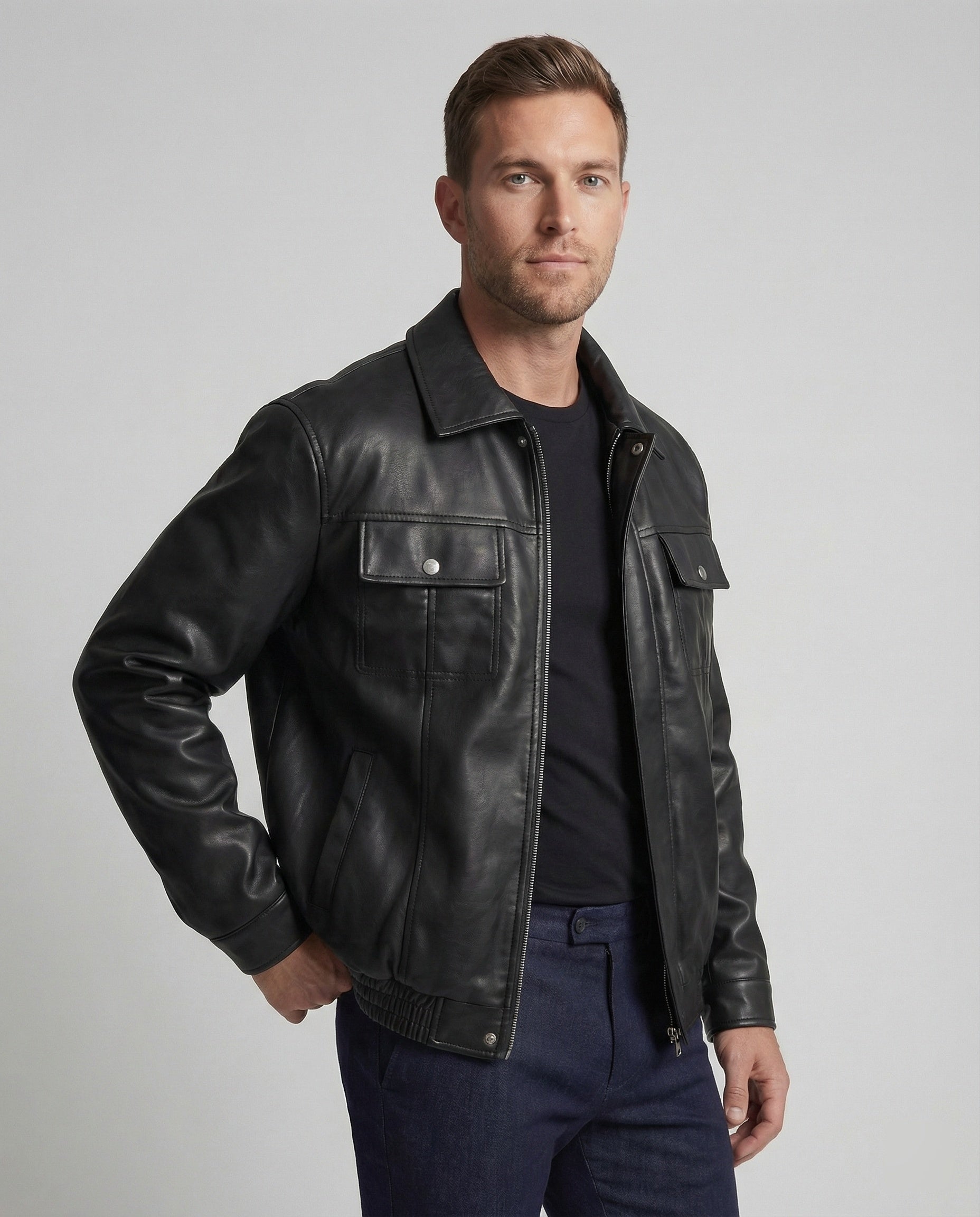 Men's Faux Leather Shirt Jacket
