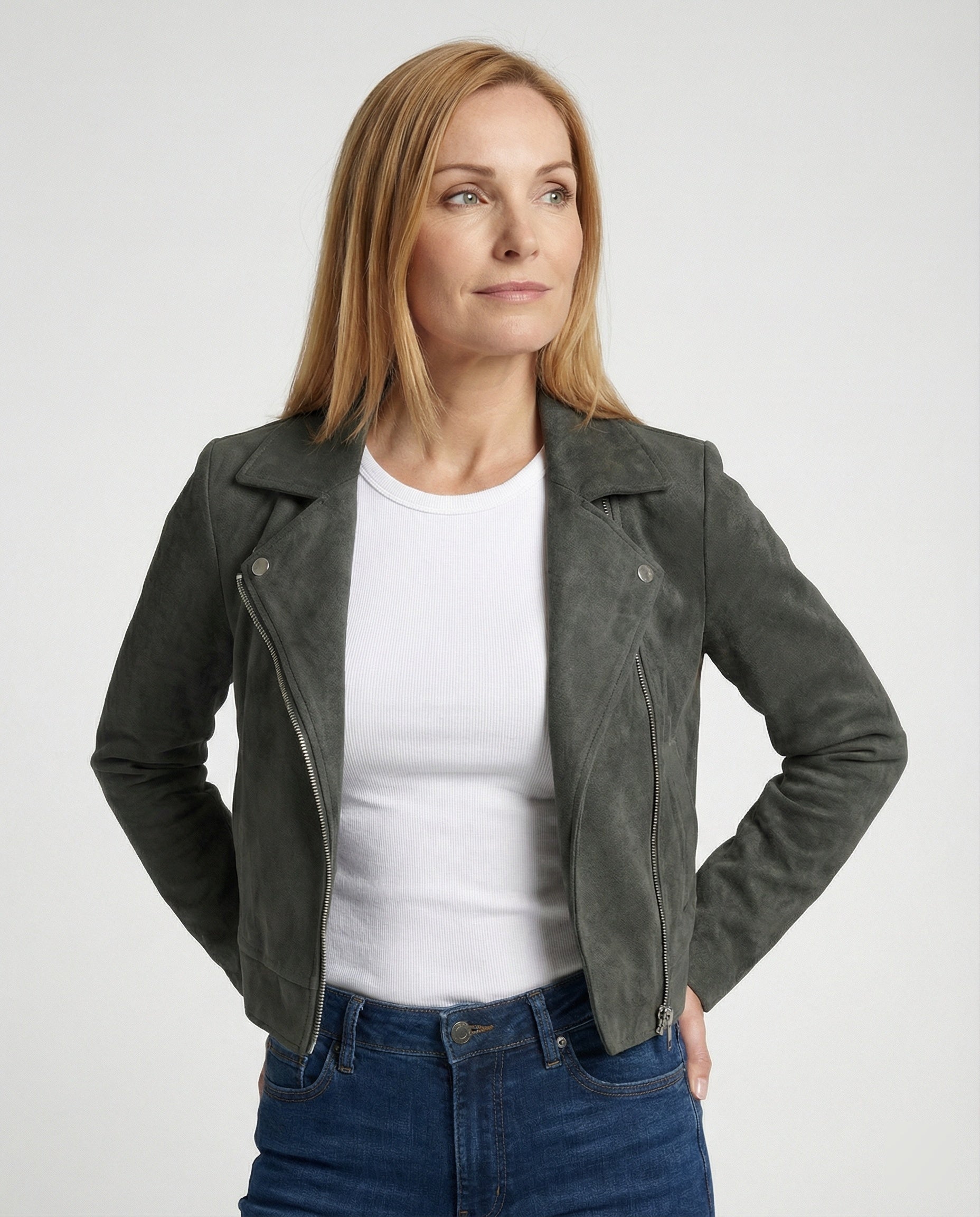 Brown Leather Jacket Women Suede Look