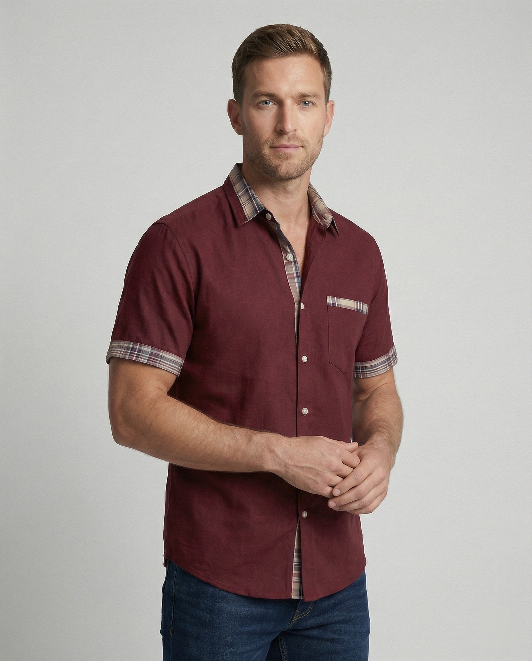 Men's Short Sleeve Shirt Checked Casual