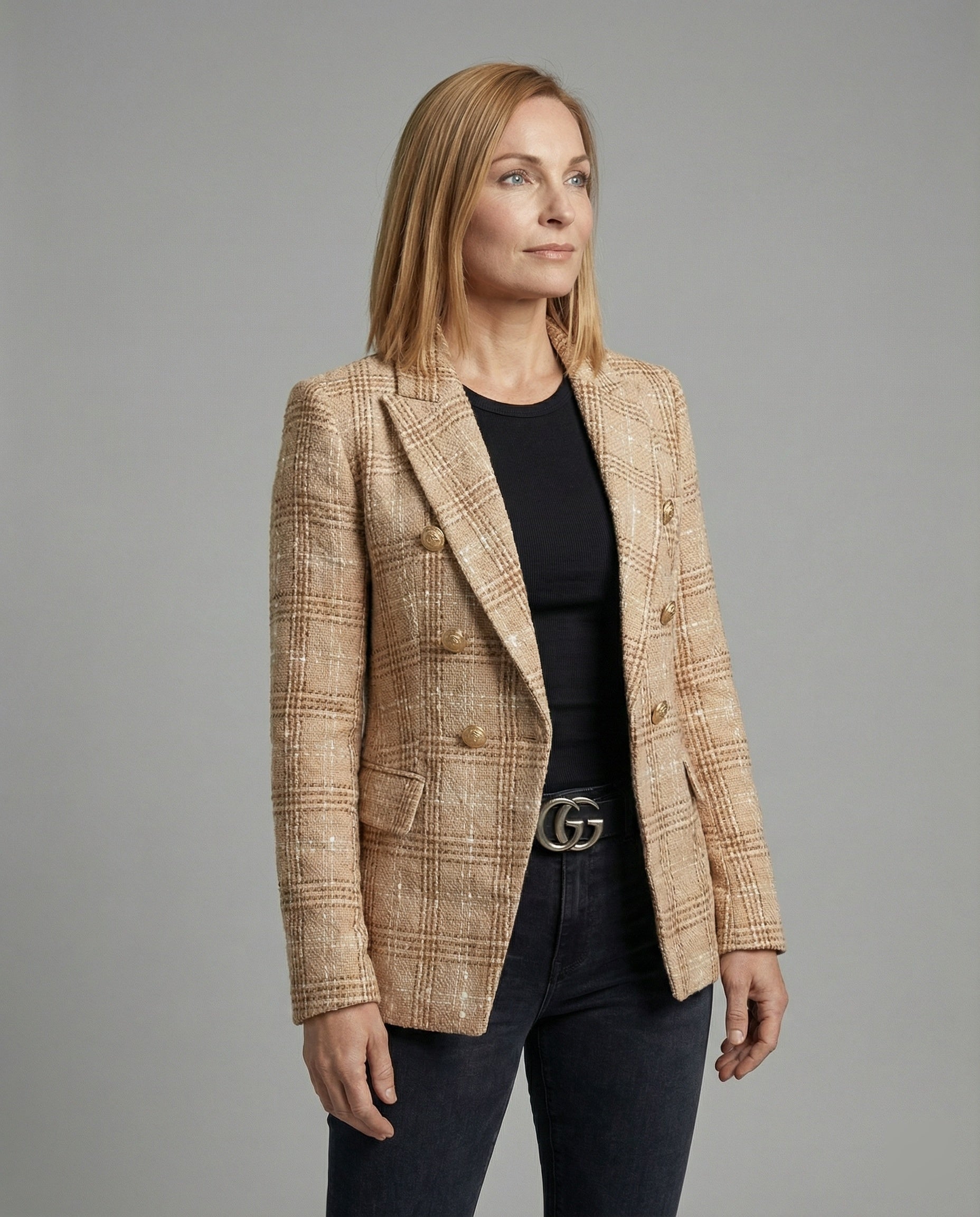 Women's Blazer Tweed Double Breasted
