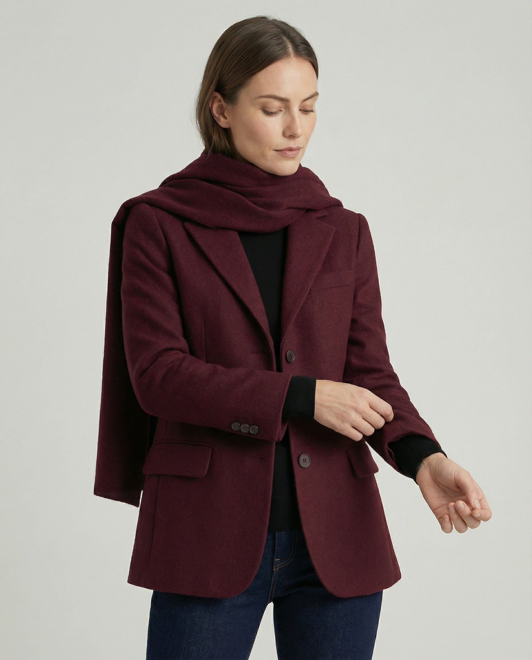 Ladies elegant blazer jacket with detachable scarf