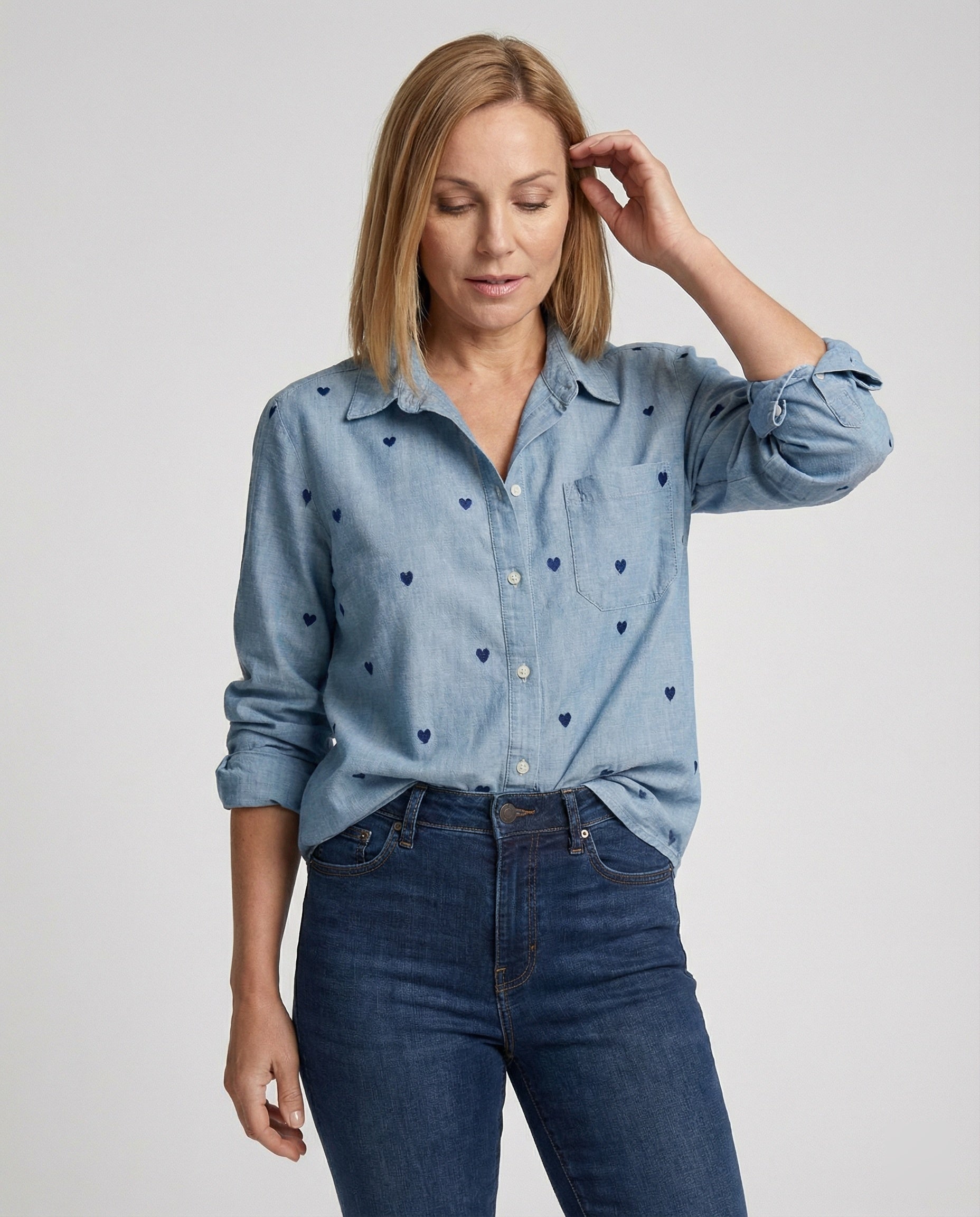 Women's Jeans Blouse Heart Print