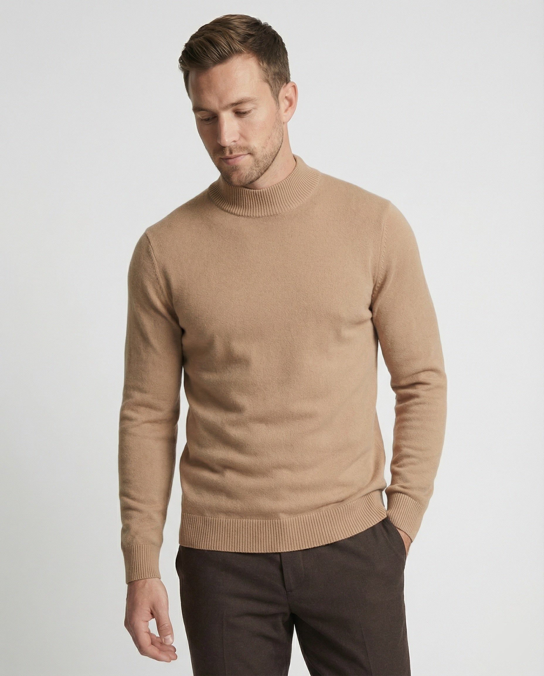 Men's knitted sweater with stand-up collar