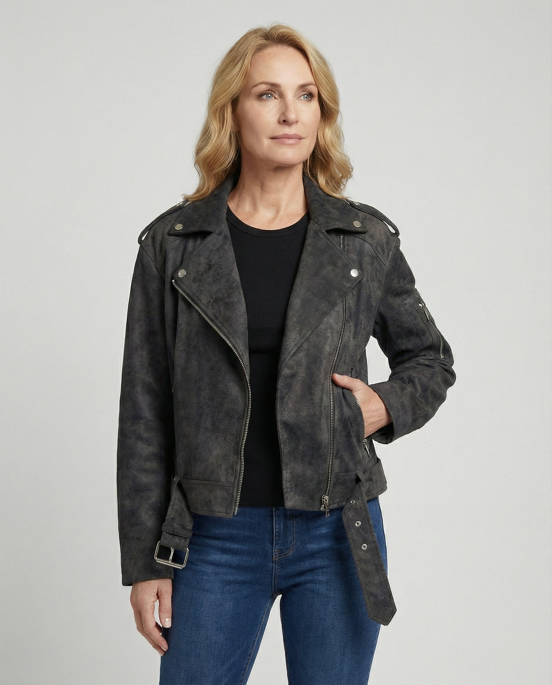 Women's Leather Jacket Suede Look Short