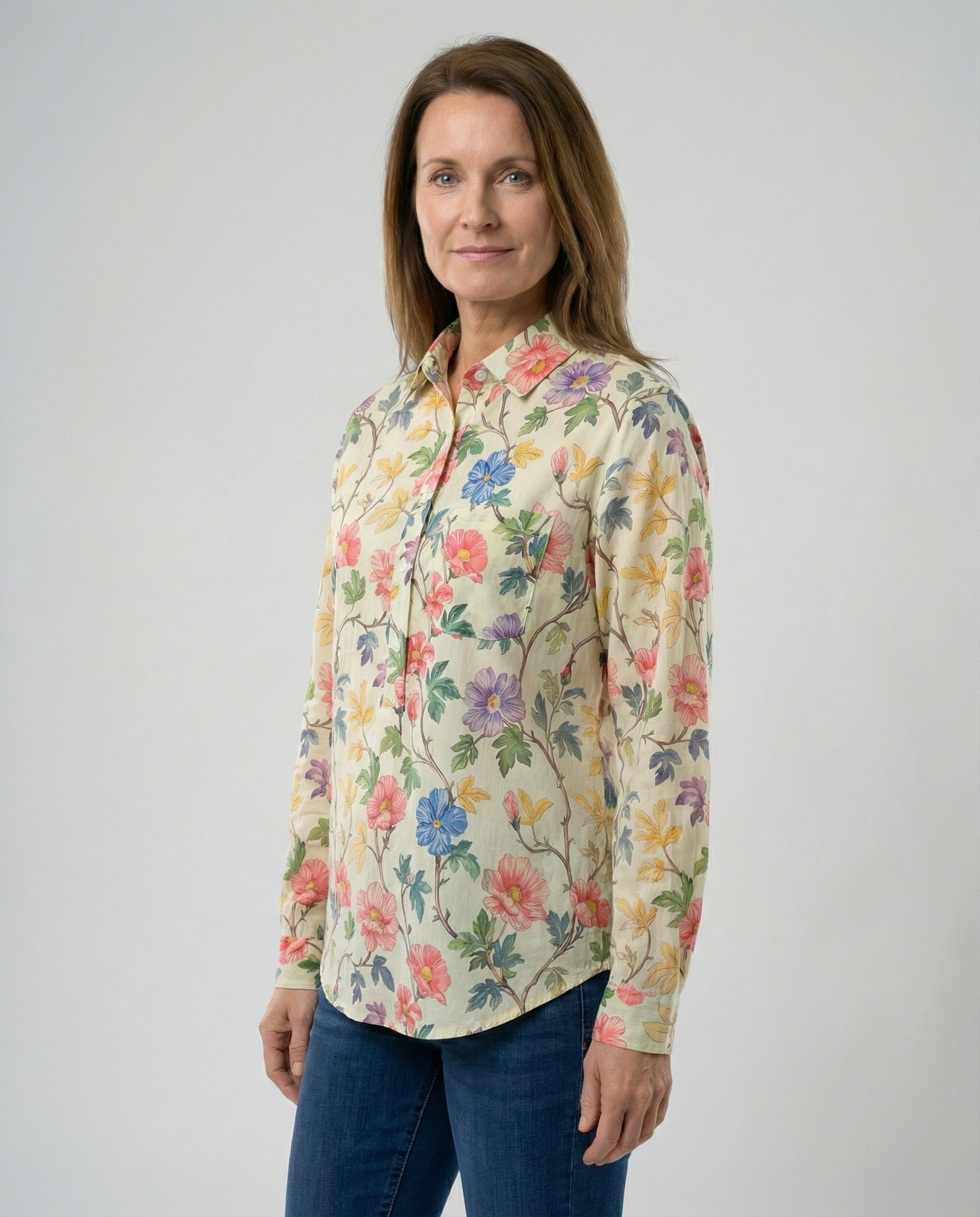 Women's Blouse Linen Floral