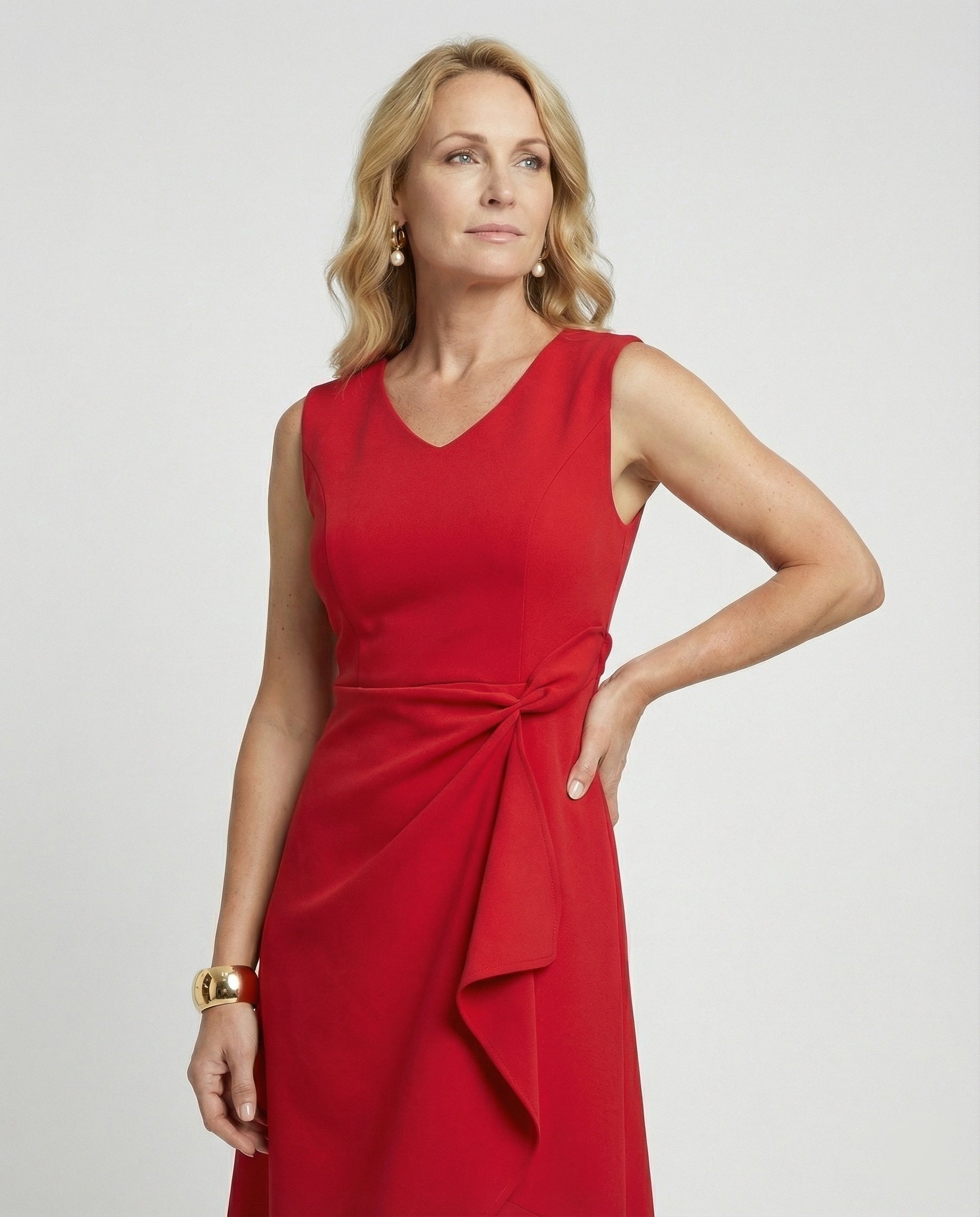 Women's Midi Cocktail Dress with Wrap Look