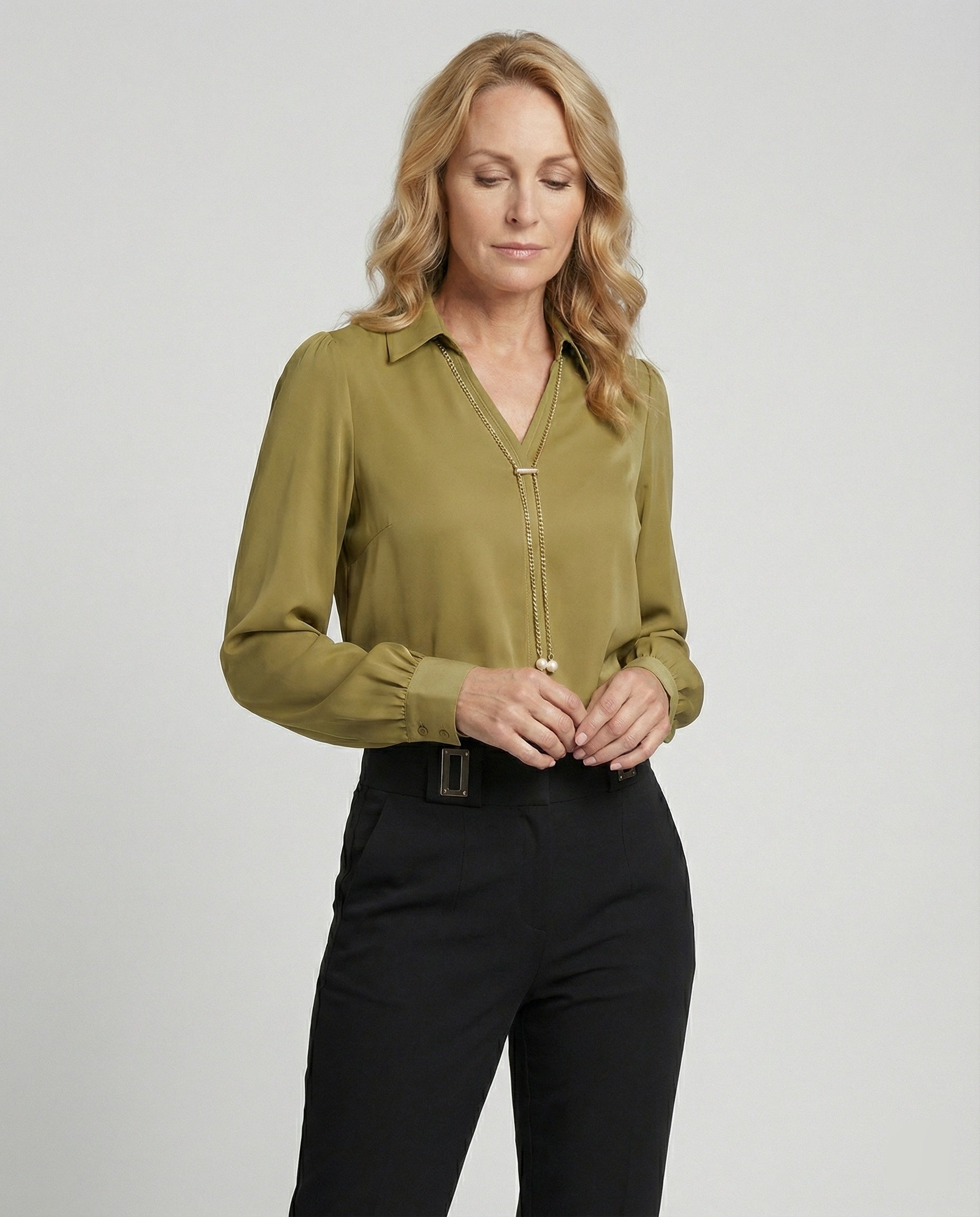 Women's blouse with modern V-neck