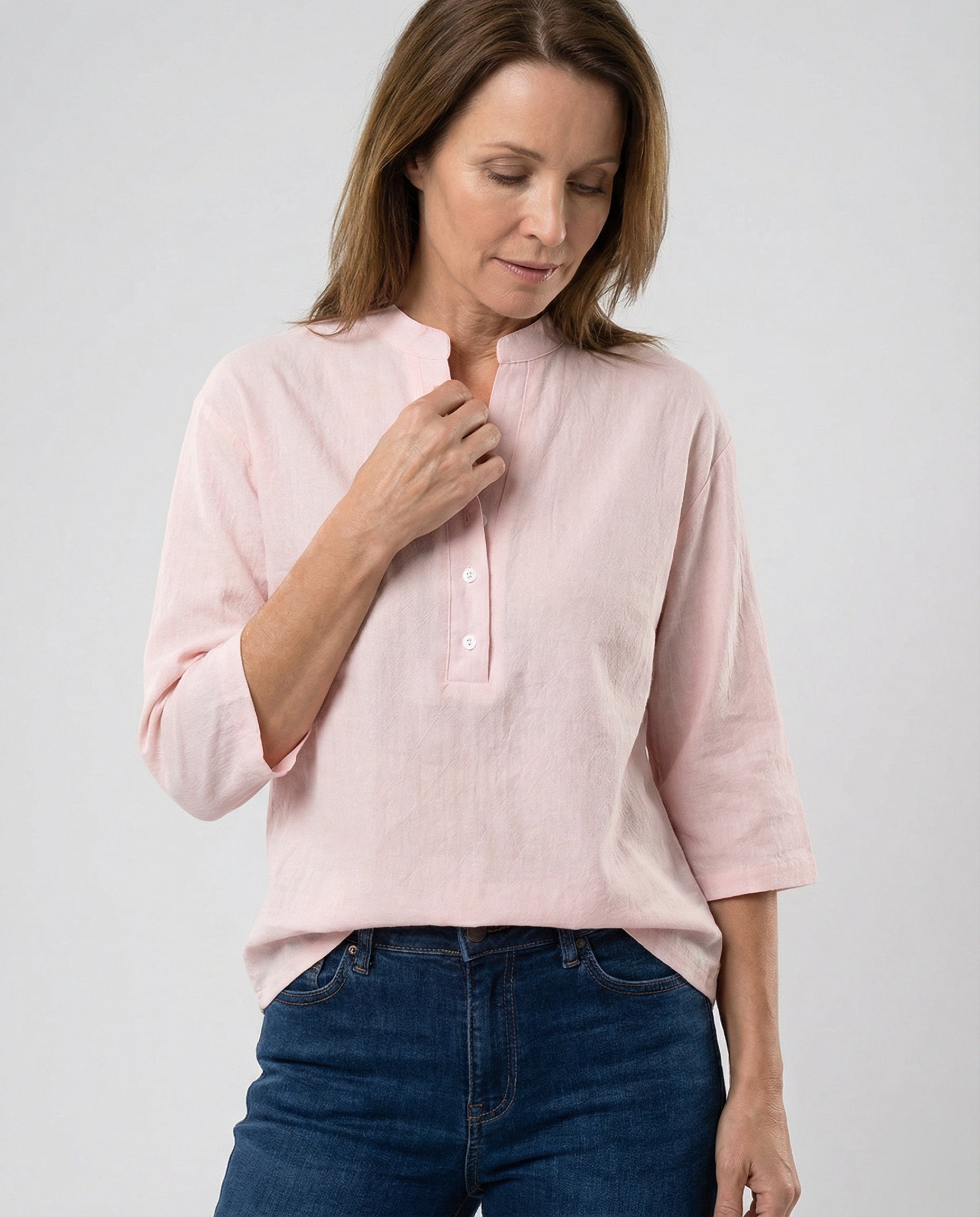 Women's blouse with stand-up collar