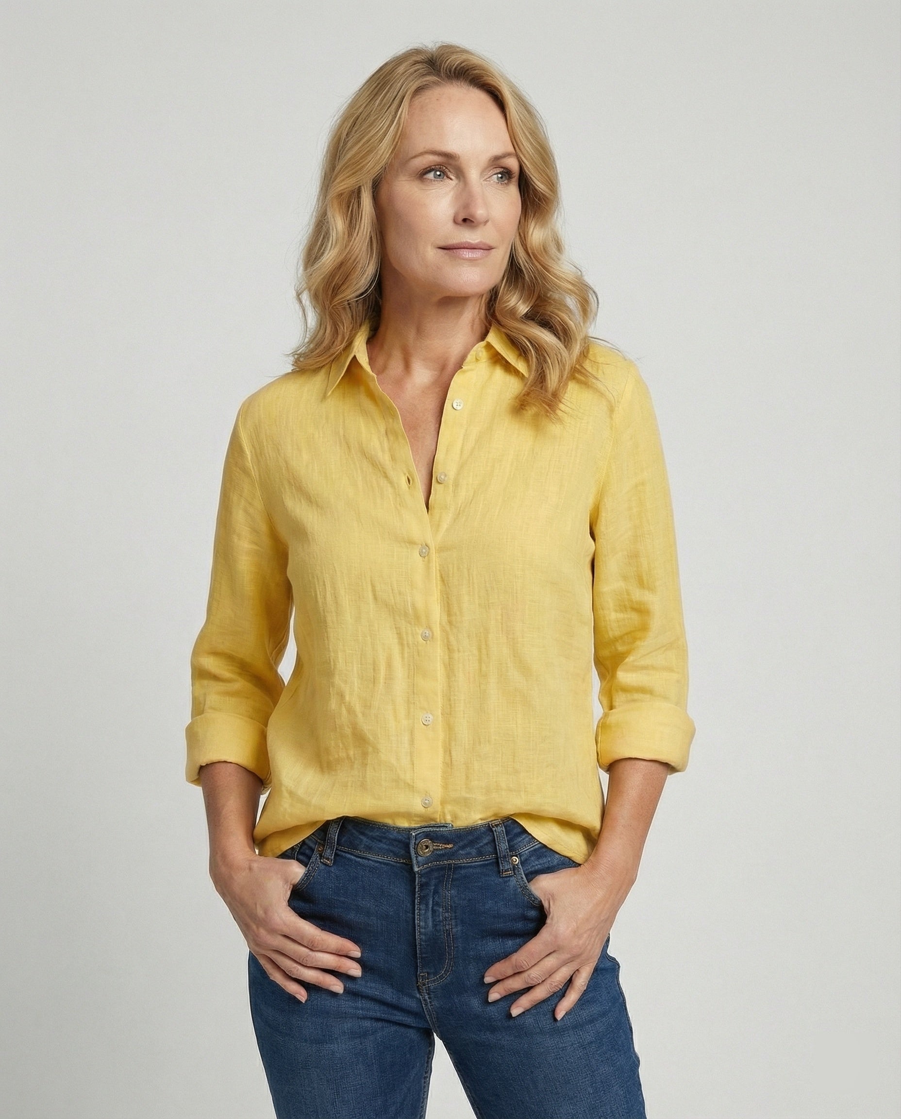 Women's Casual Linen Blouse with Button Placket