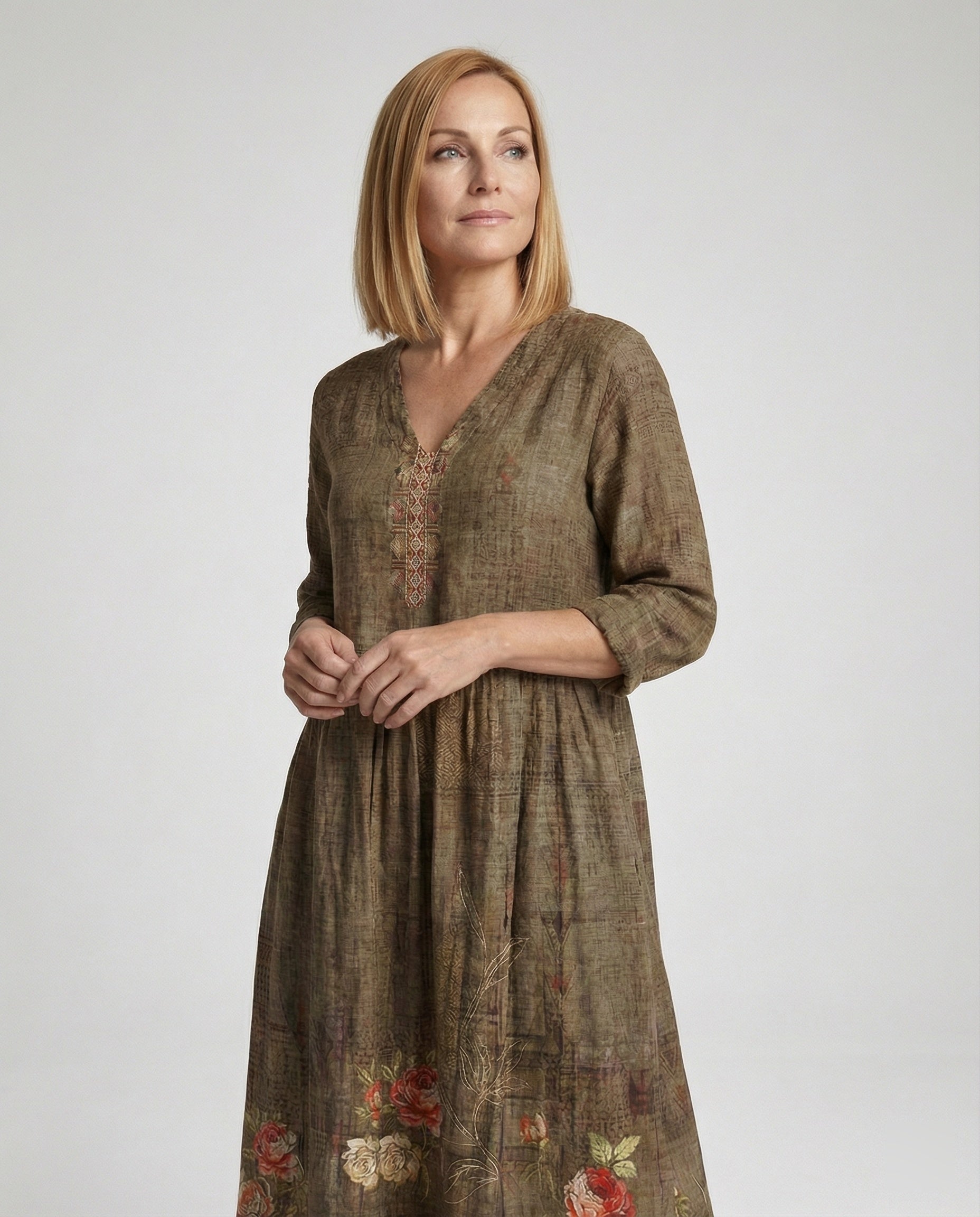 Women's Maxi Dress Summer Linen Look V-Neck