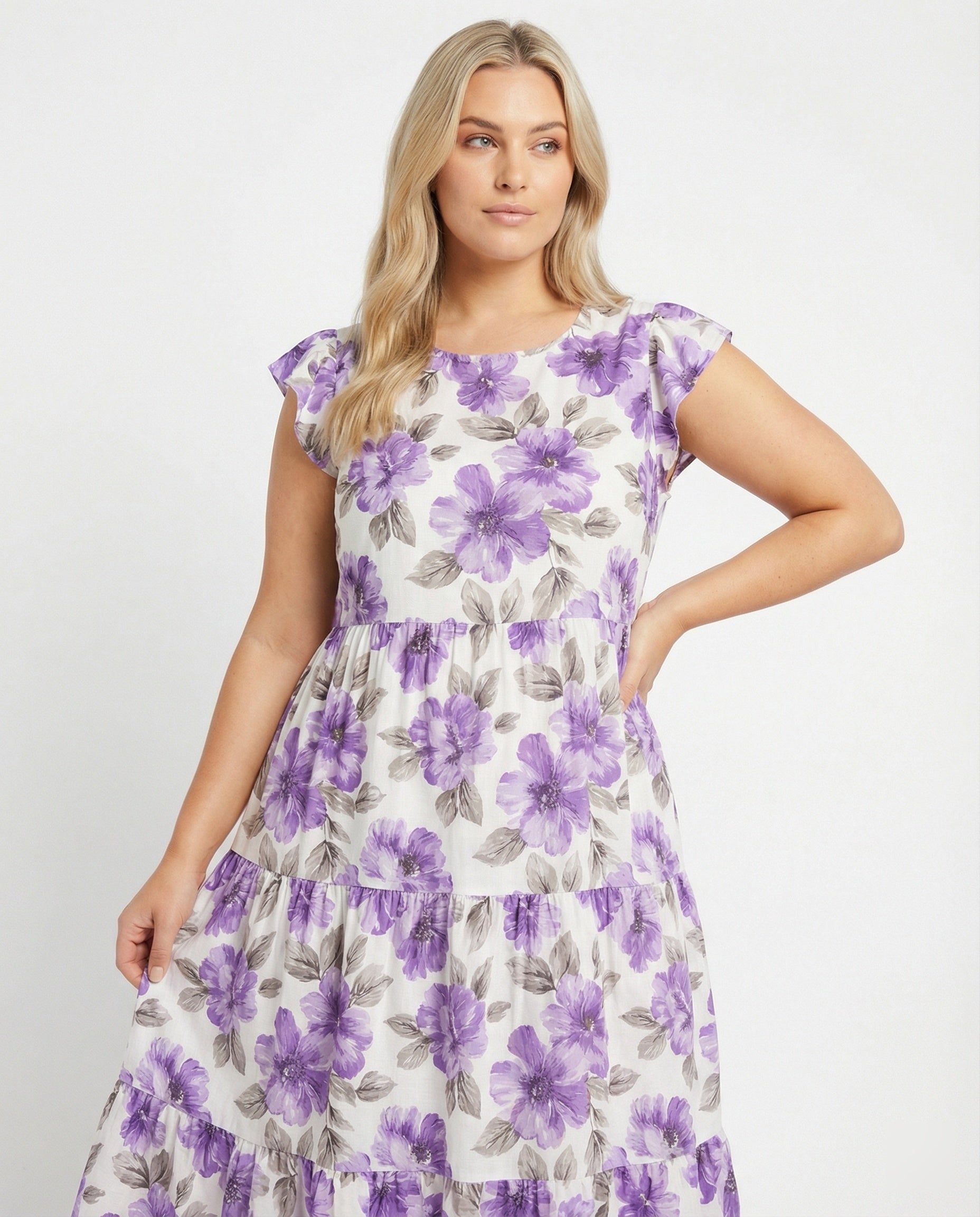 Women's knee-length summer dress with ruffle