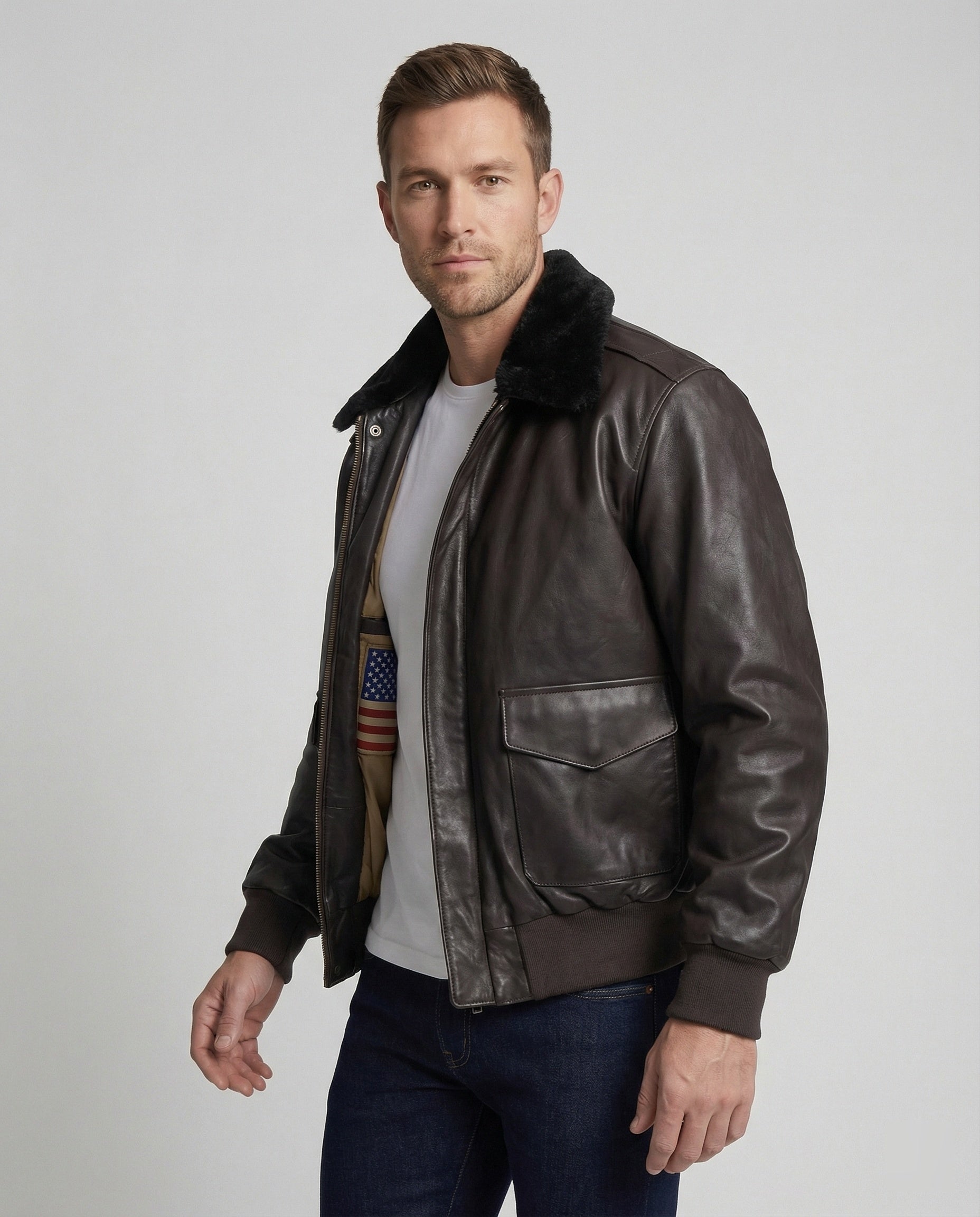 Men's pilot jacket with faux fur
