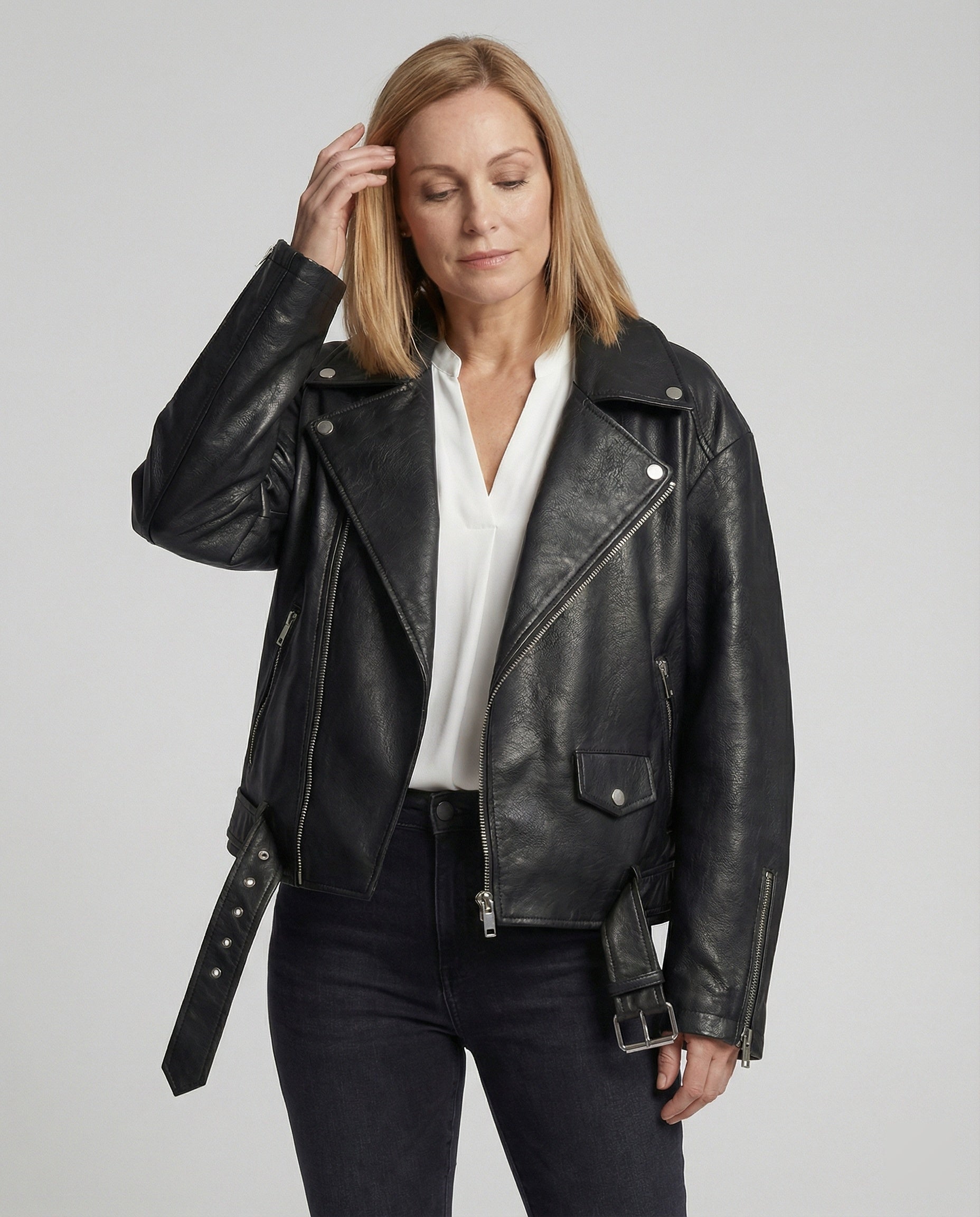 Women's Leather Jacket Black Oversize