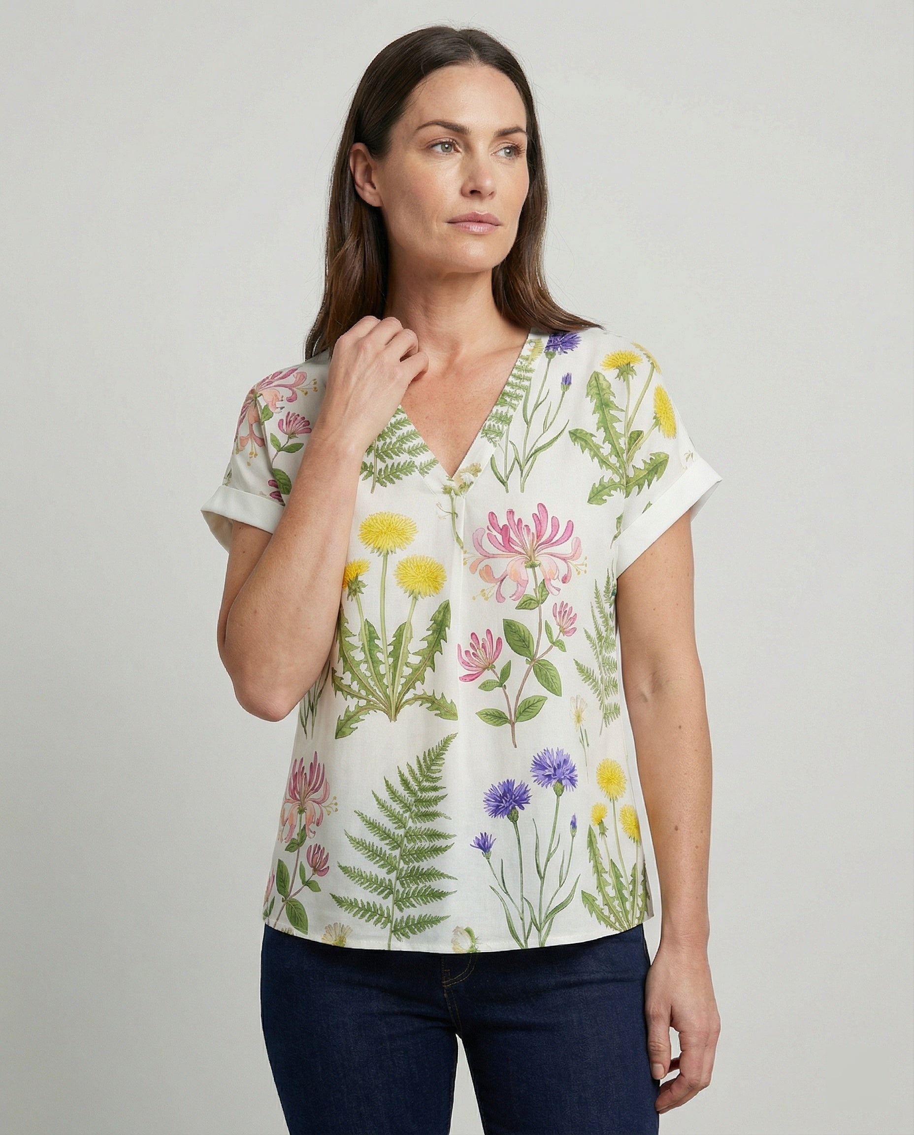 V-neck blouse linen look ladies