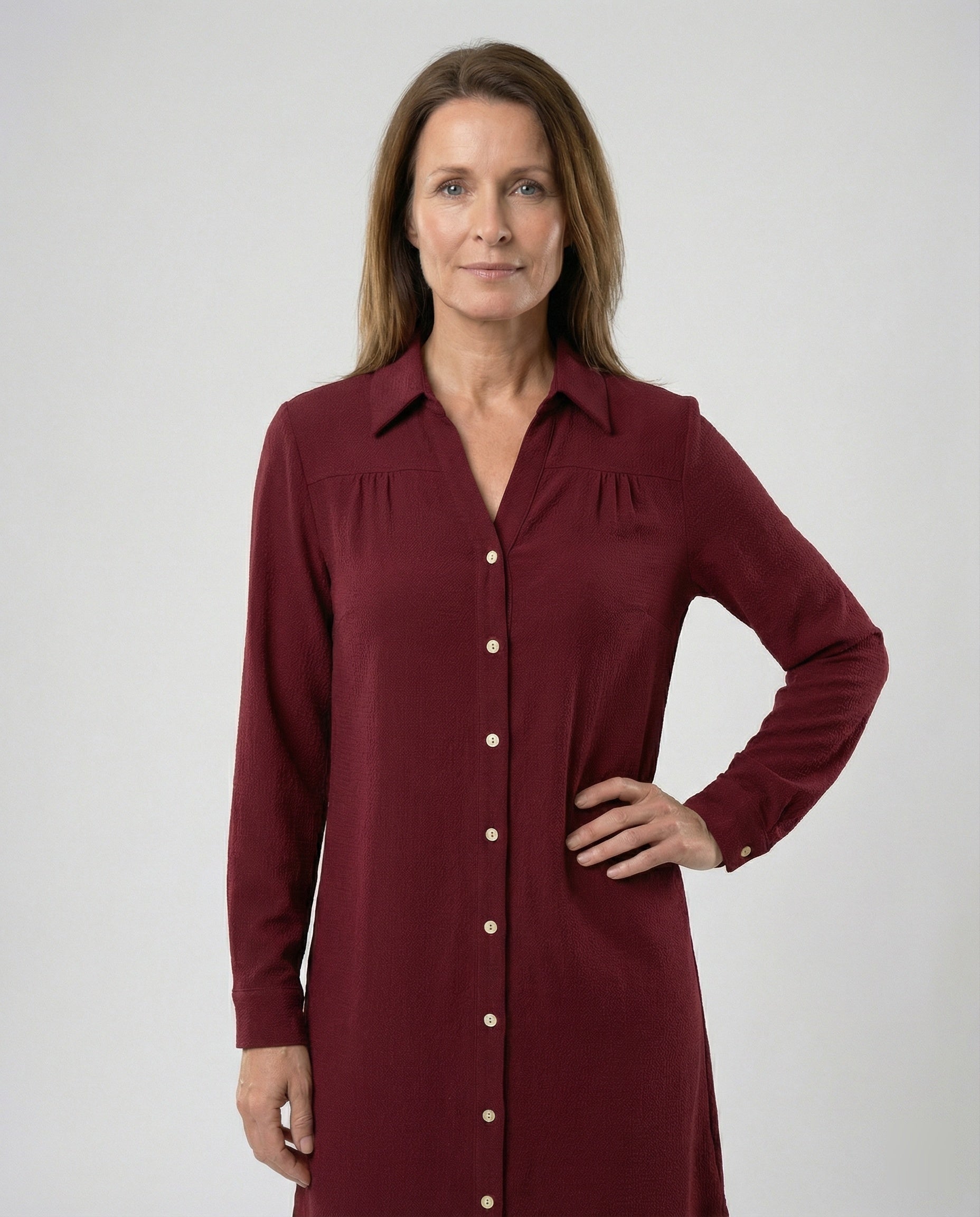 Shirt dress with waist belt women's