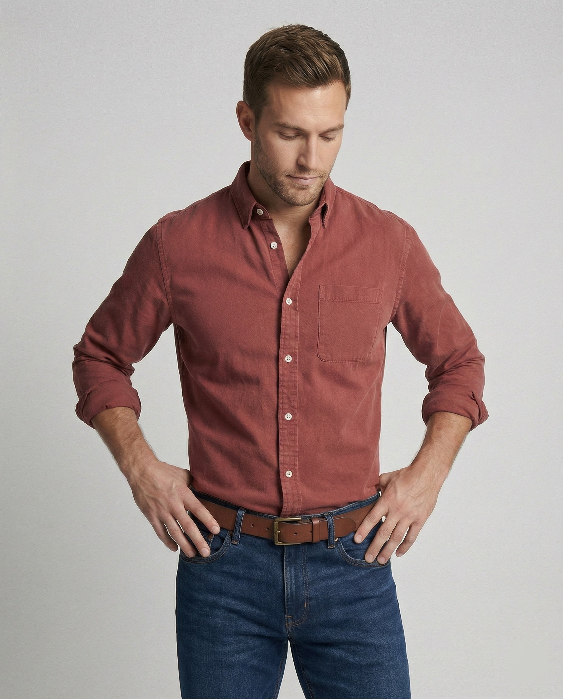 Long sleeve shirt men classic with chest pocket