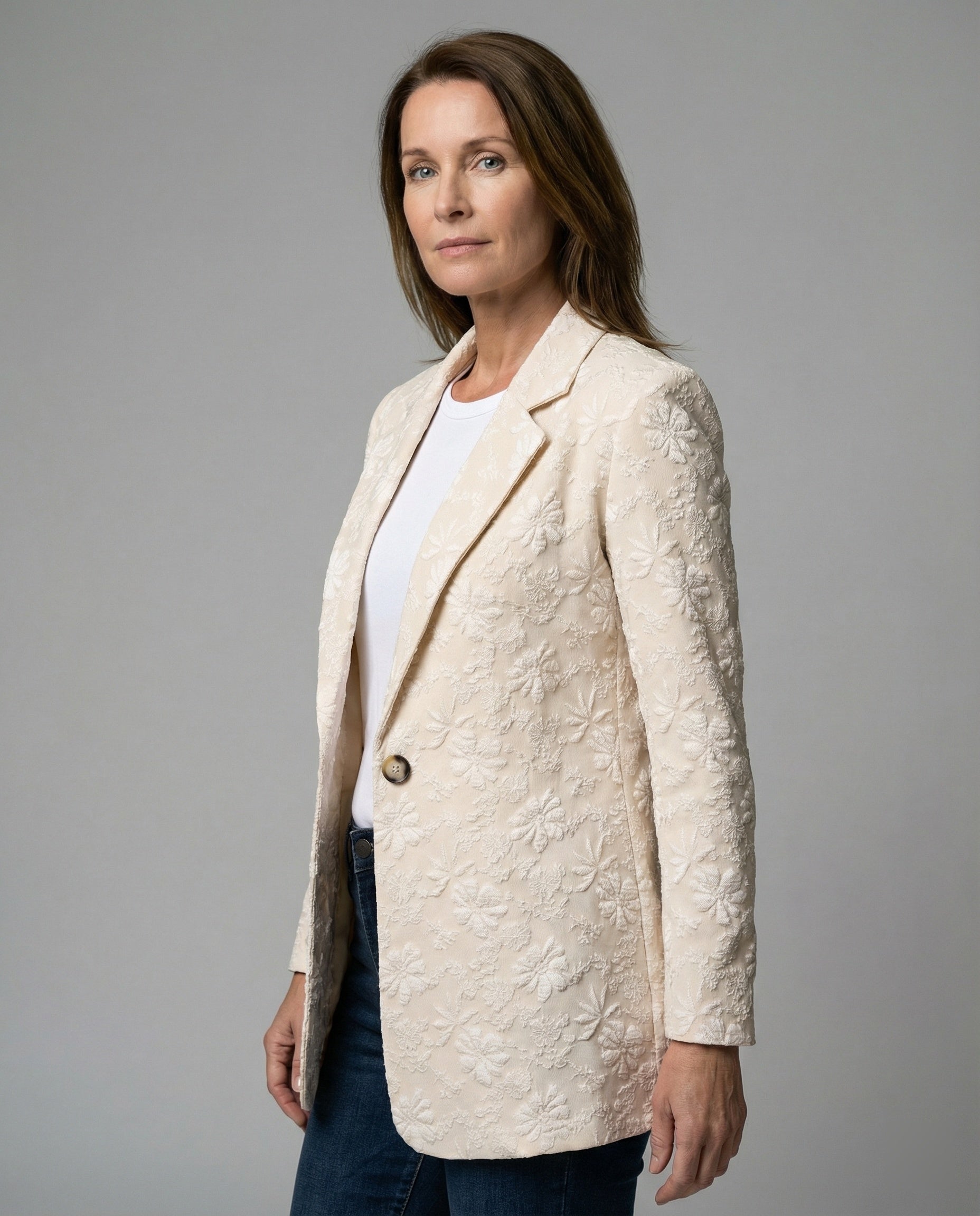 Women's Blazer Long Floral Jacquard Elegant