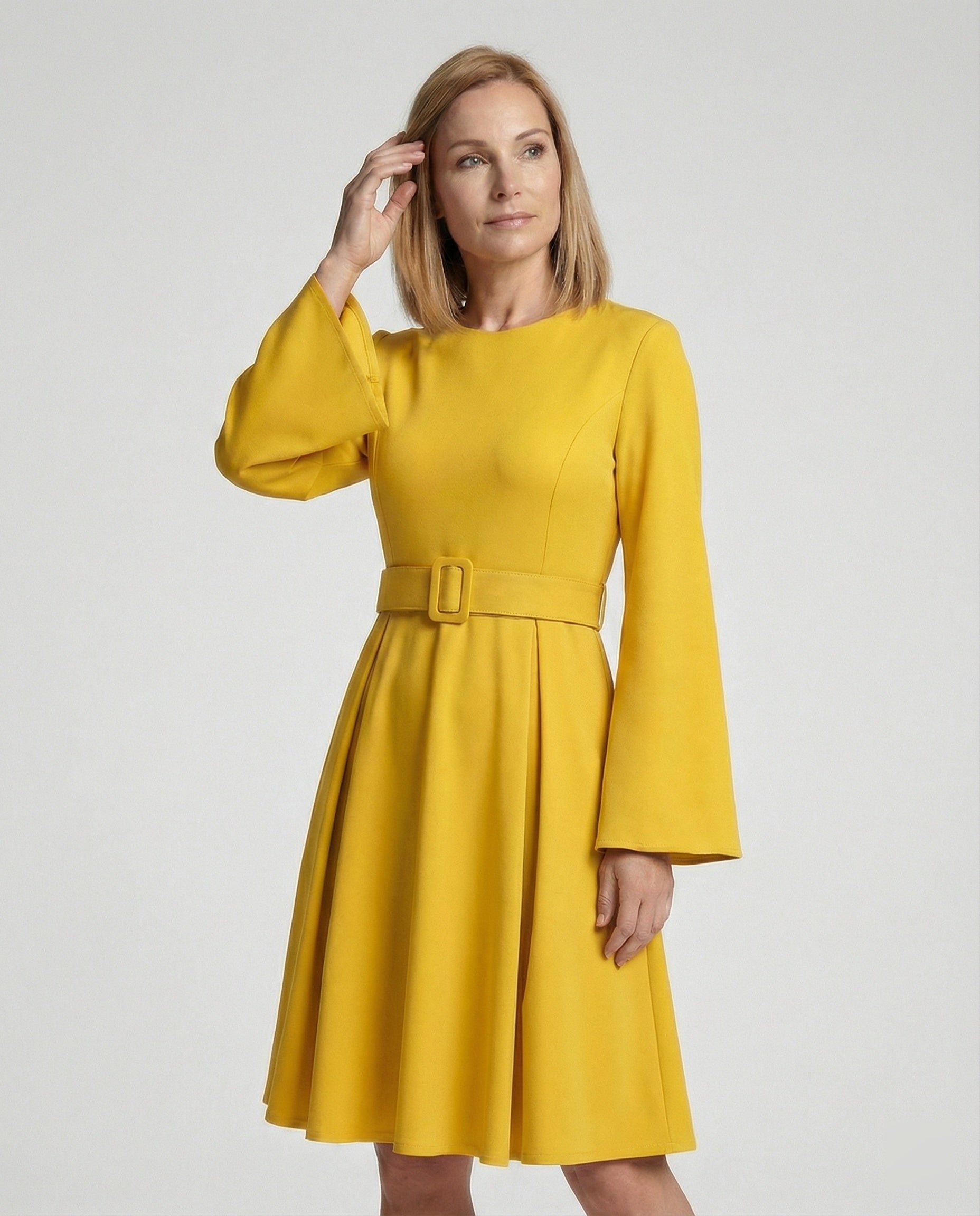 Midi dress with bell sleeves tailored for women