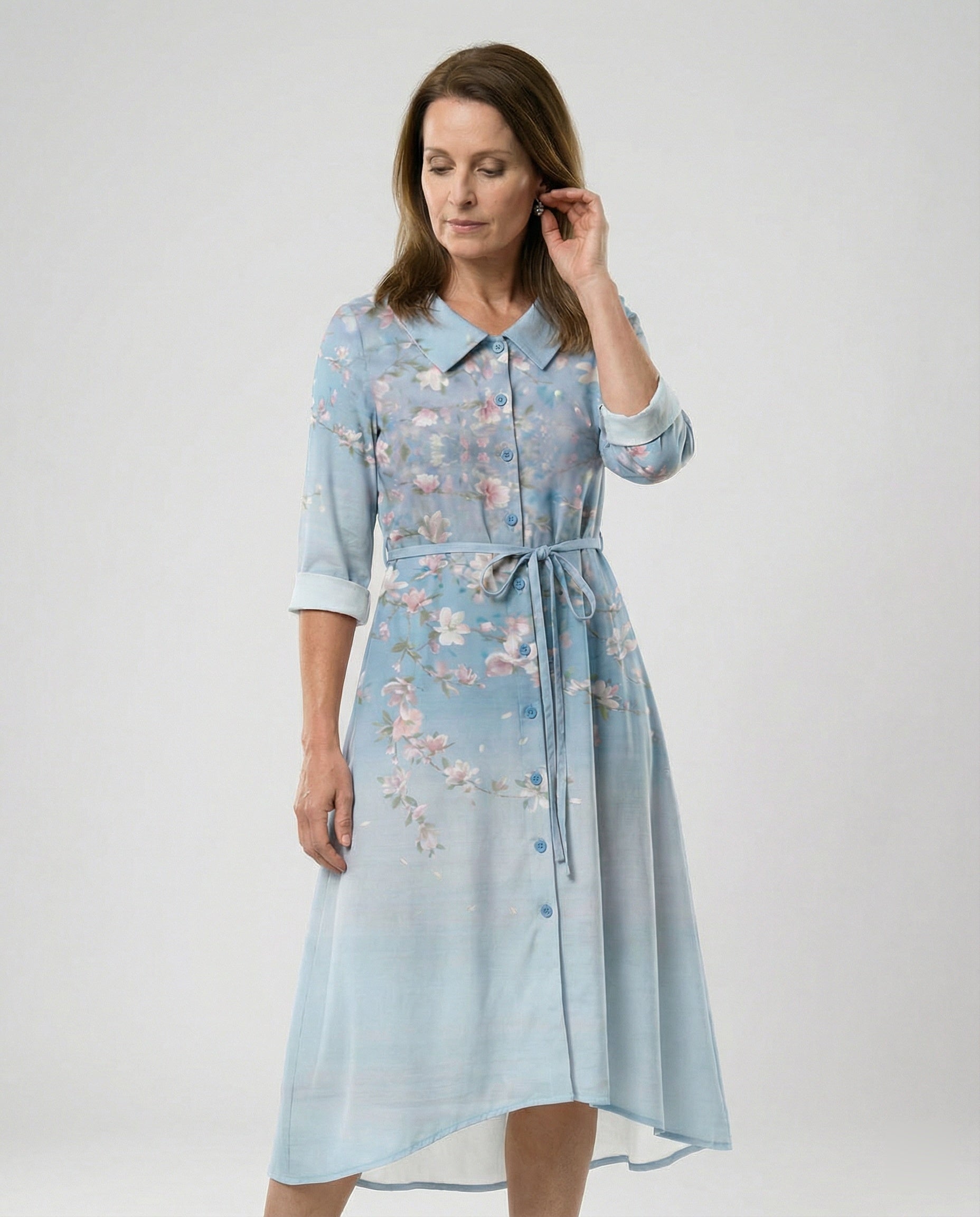 Maxi dress women floral linen blend