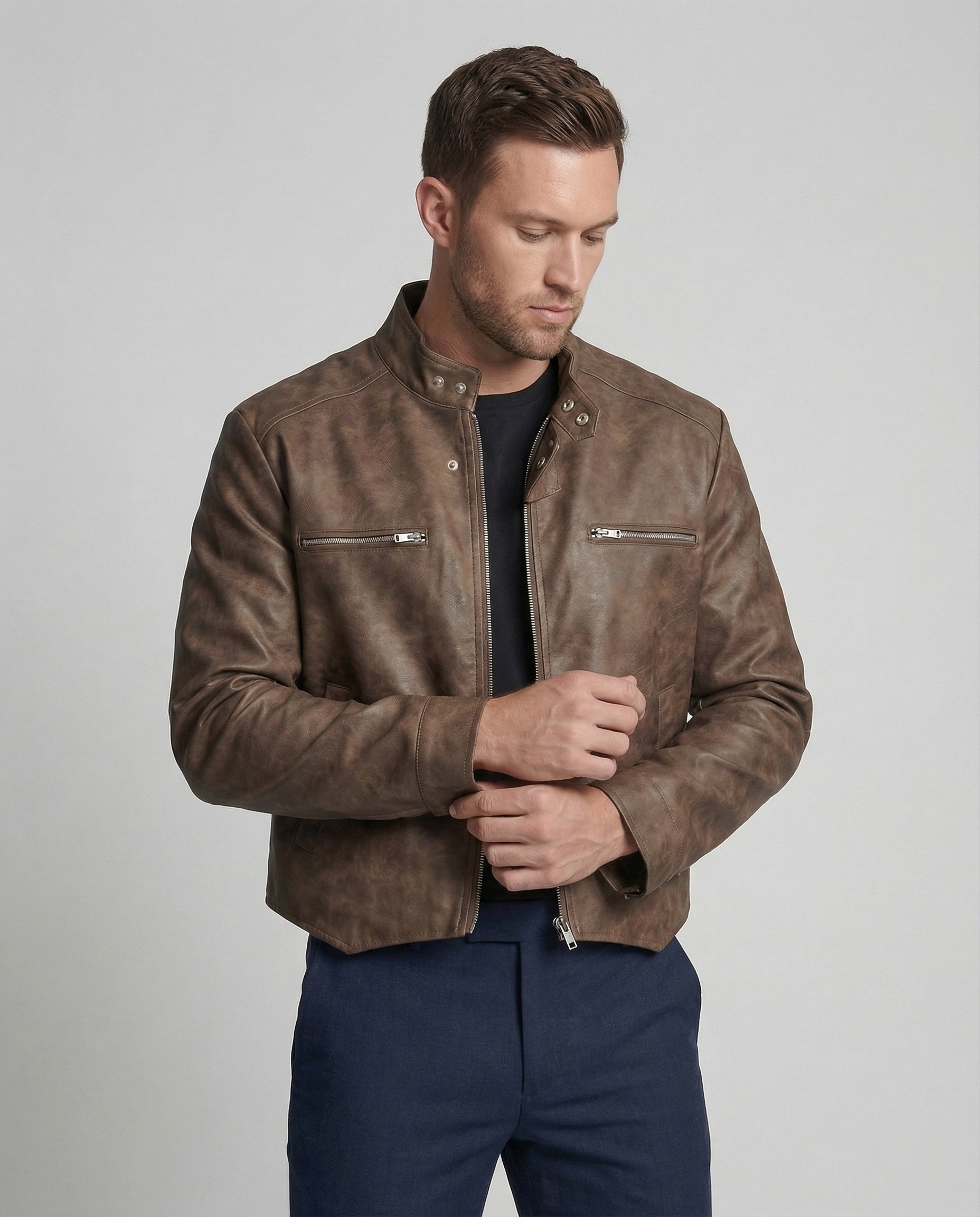 Men's Leather Look Short Jacket