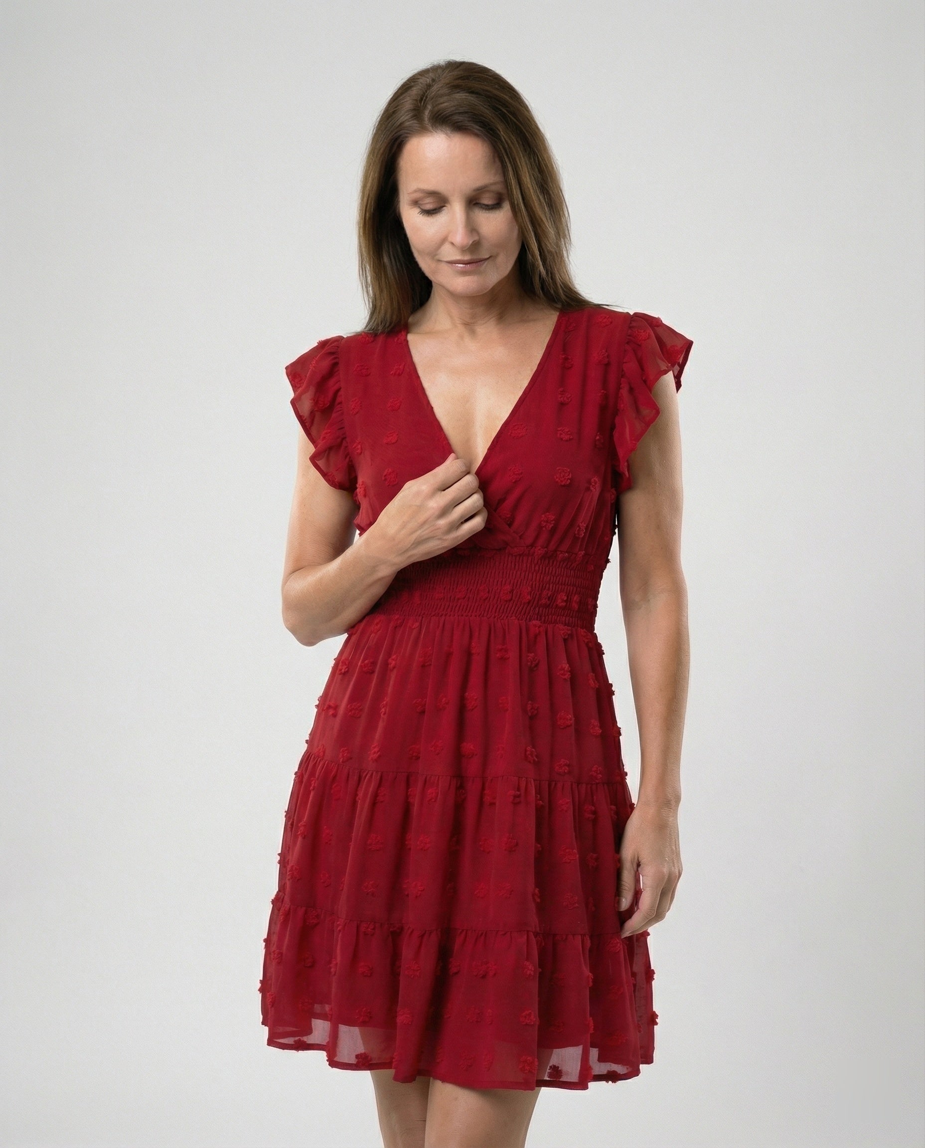 Women's midi dress with smocked waistband