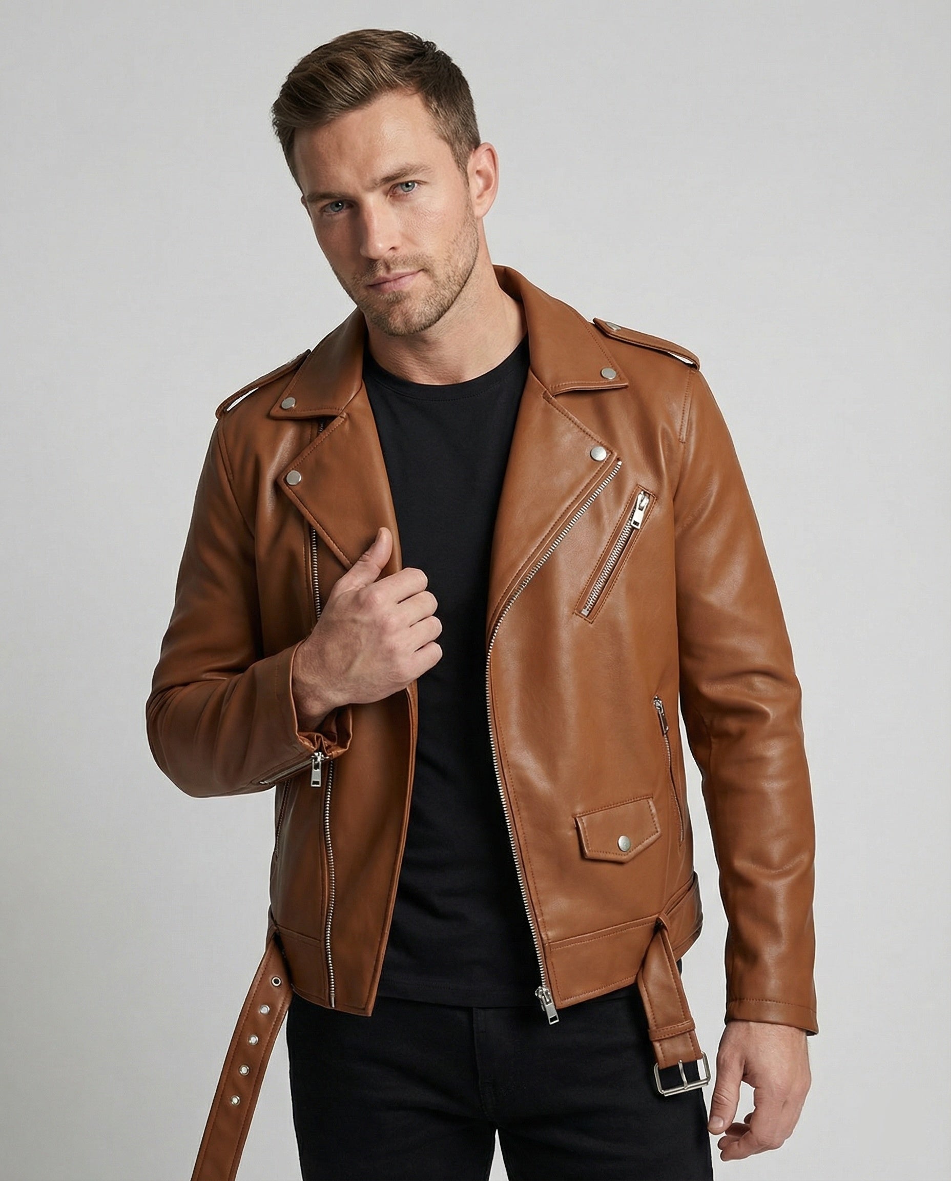 Men's Biker Jacket Faux Leather Tailored