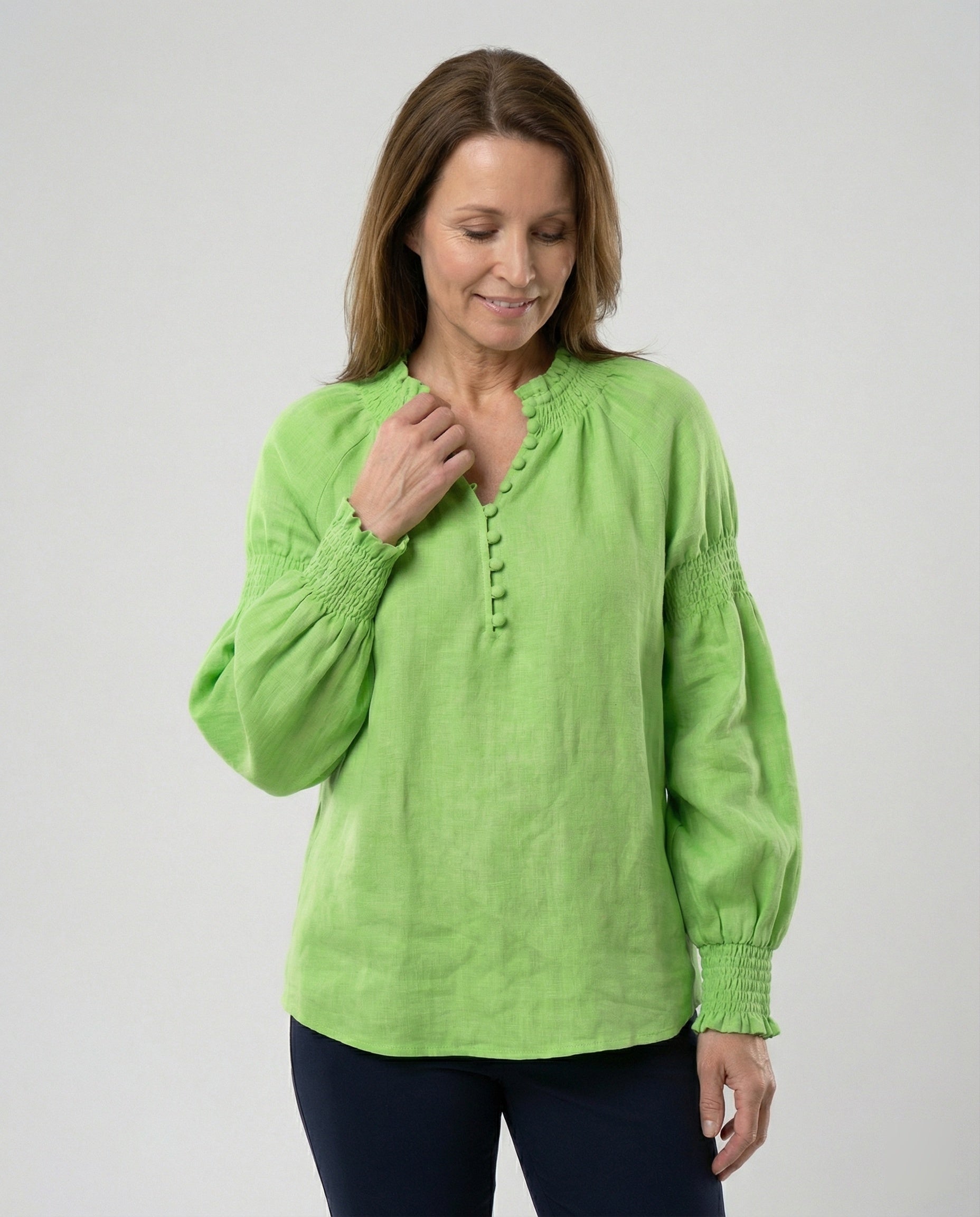 Ladies Tunic Linen with Balloon Sleeves