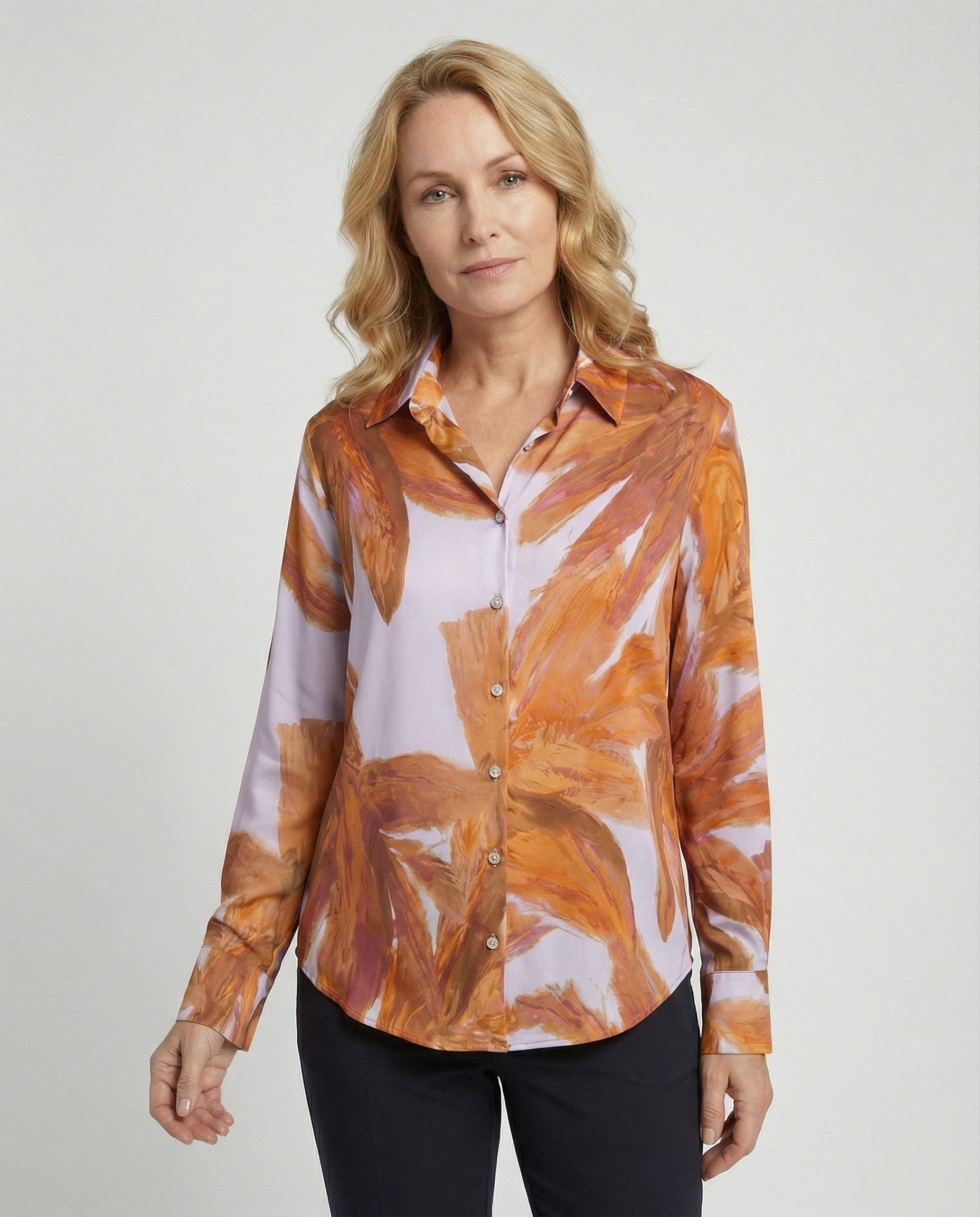 Satin blouse with brush print ladies