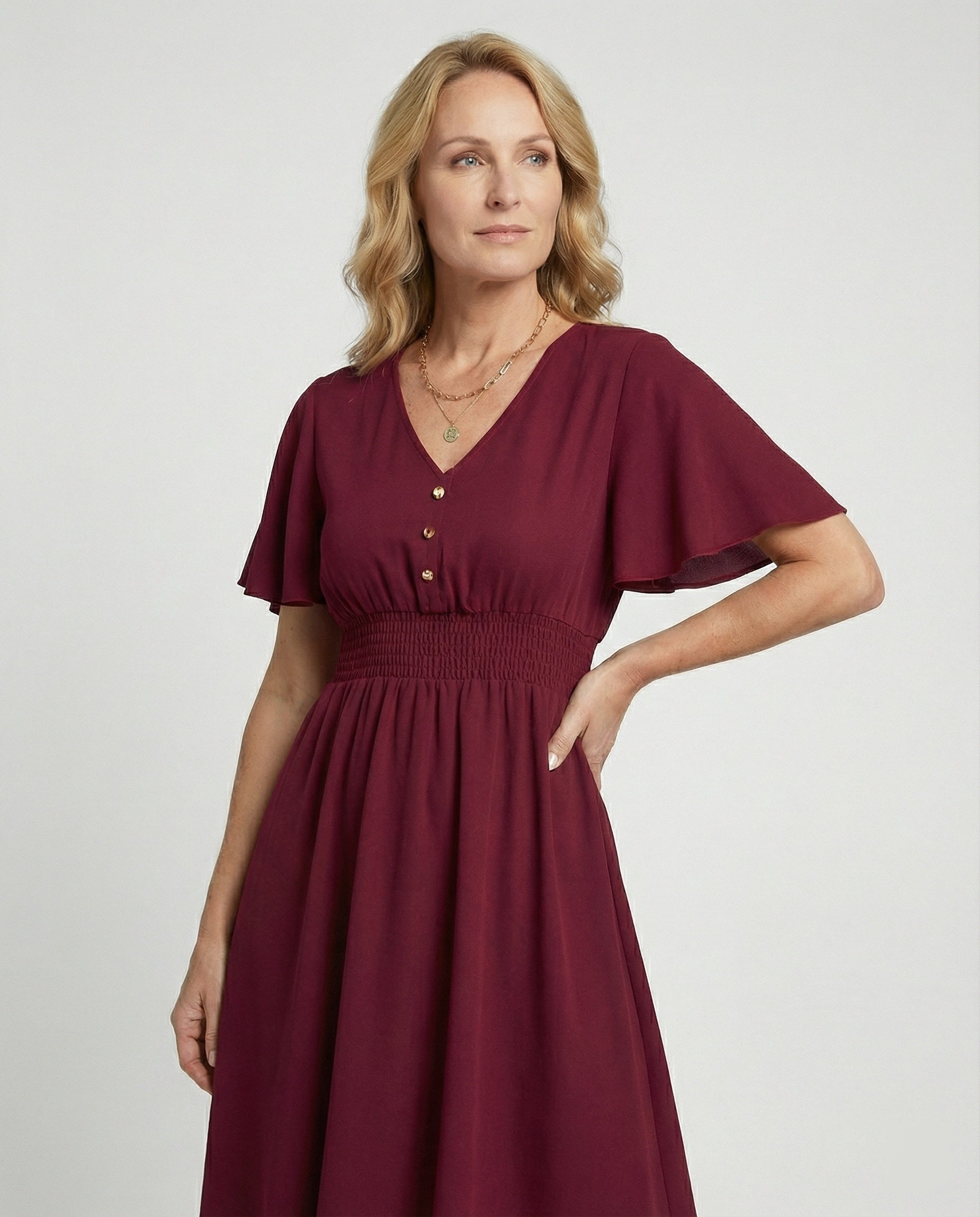 Maxi dress summer with V-neck and flutter sleeves