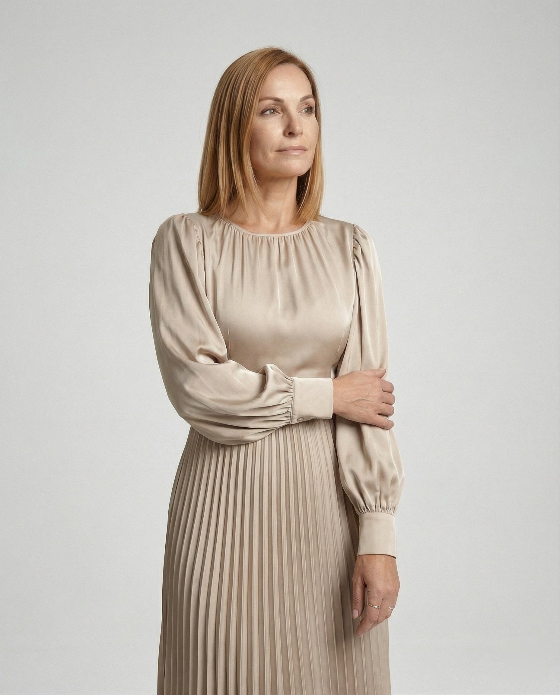 Women's Midi Dress Pleated Satin Look